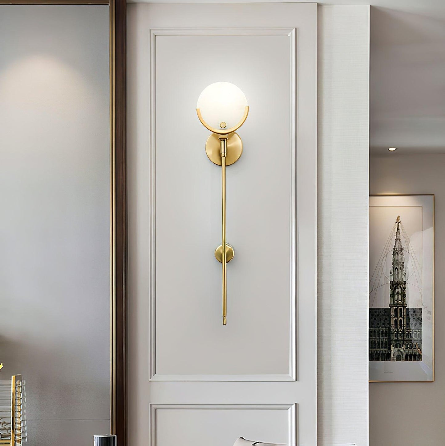 Ava Brass Wall Lamp with Alabaster Shade
