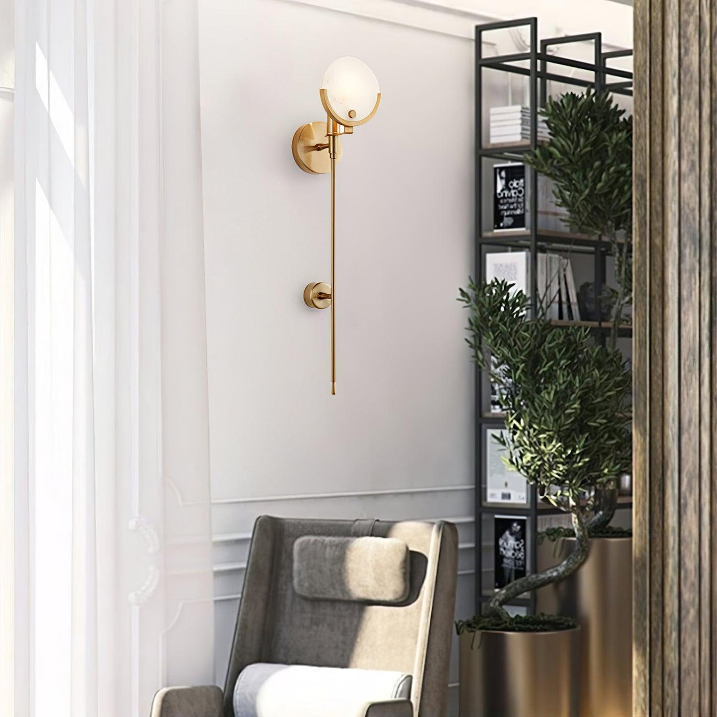 Ava Brass Wall Lamp with Alabaster Shade