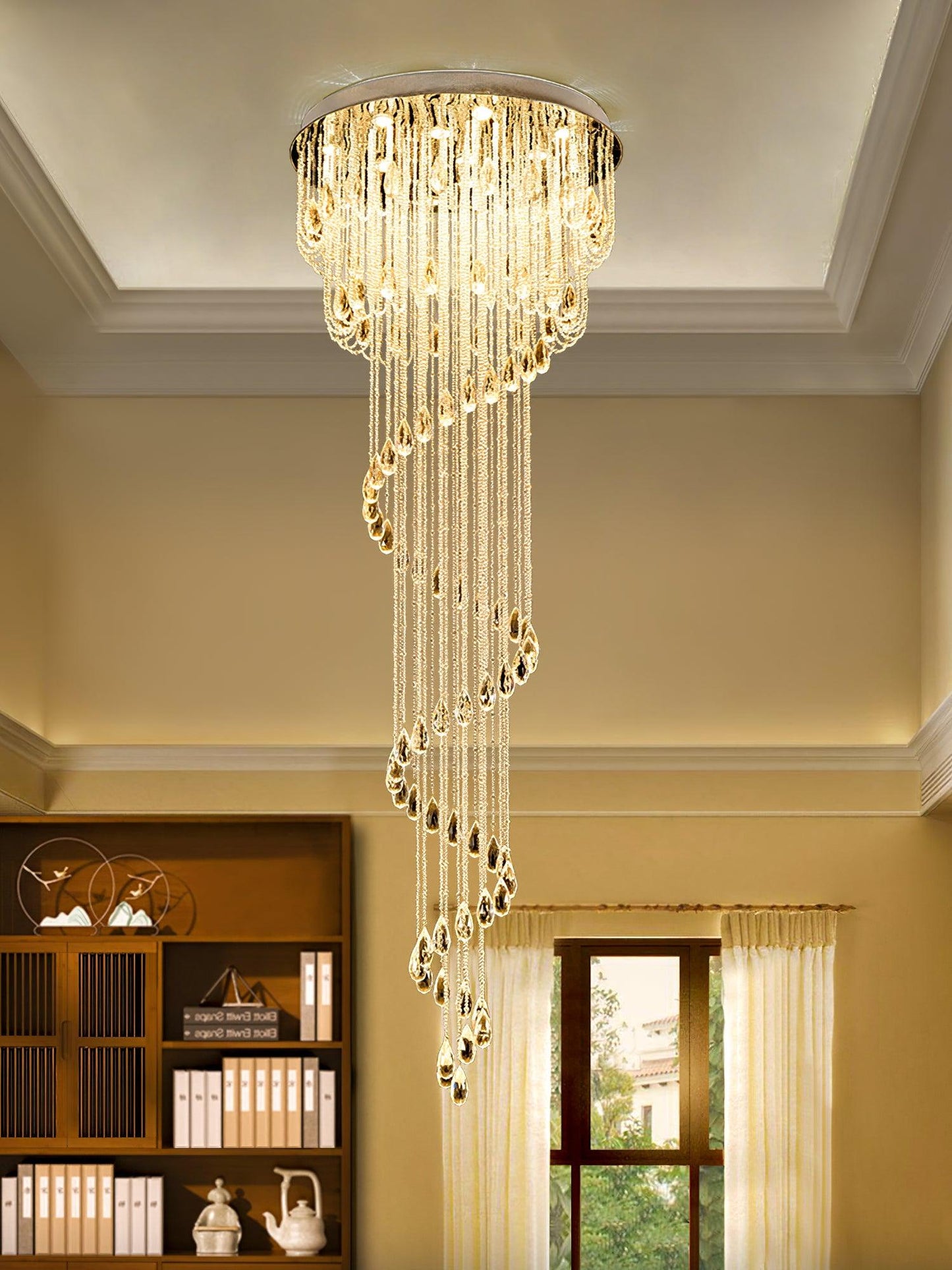 Classic Spiral Chandelier with Stainless Steel and Crystal