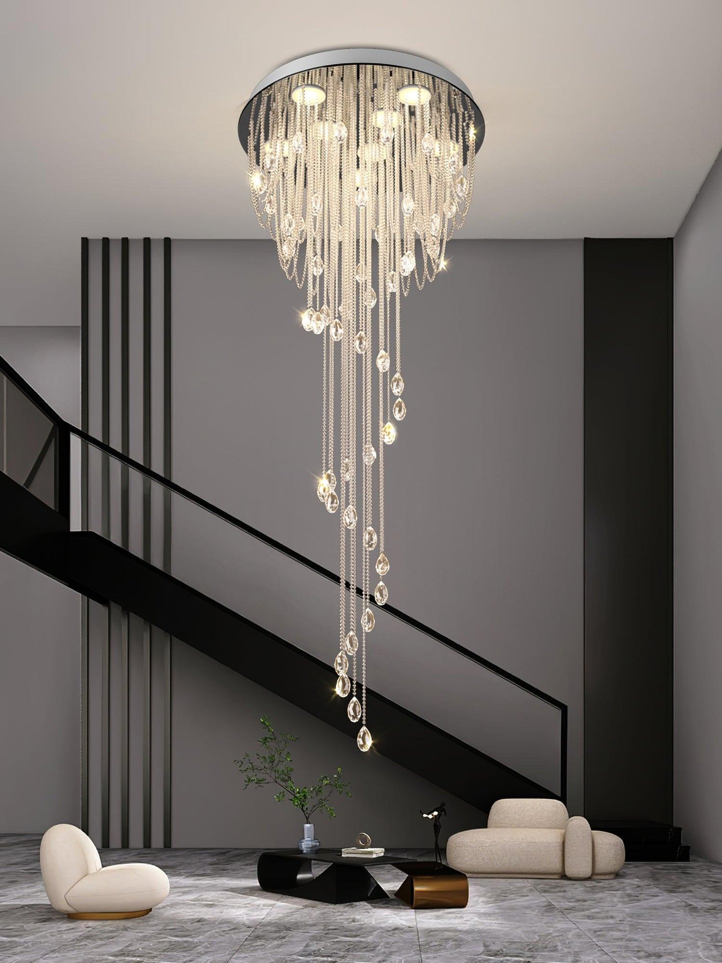 Classic Spiral Chandelier with Stainless Steel and Crystal