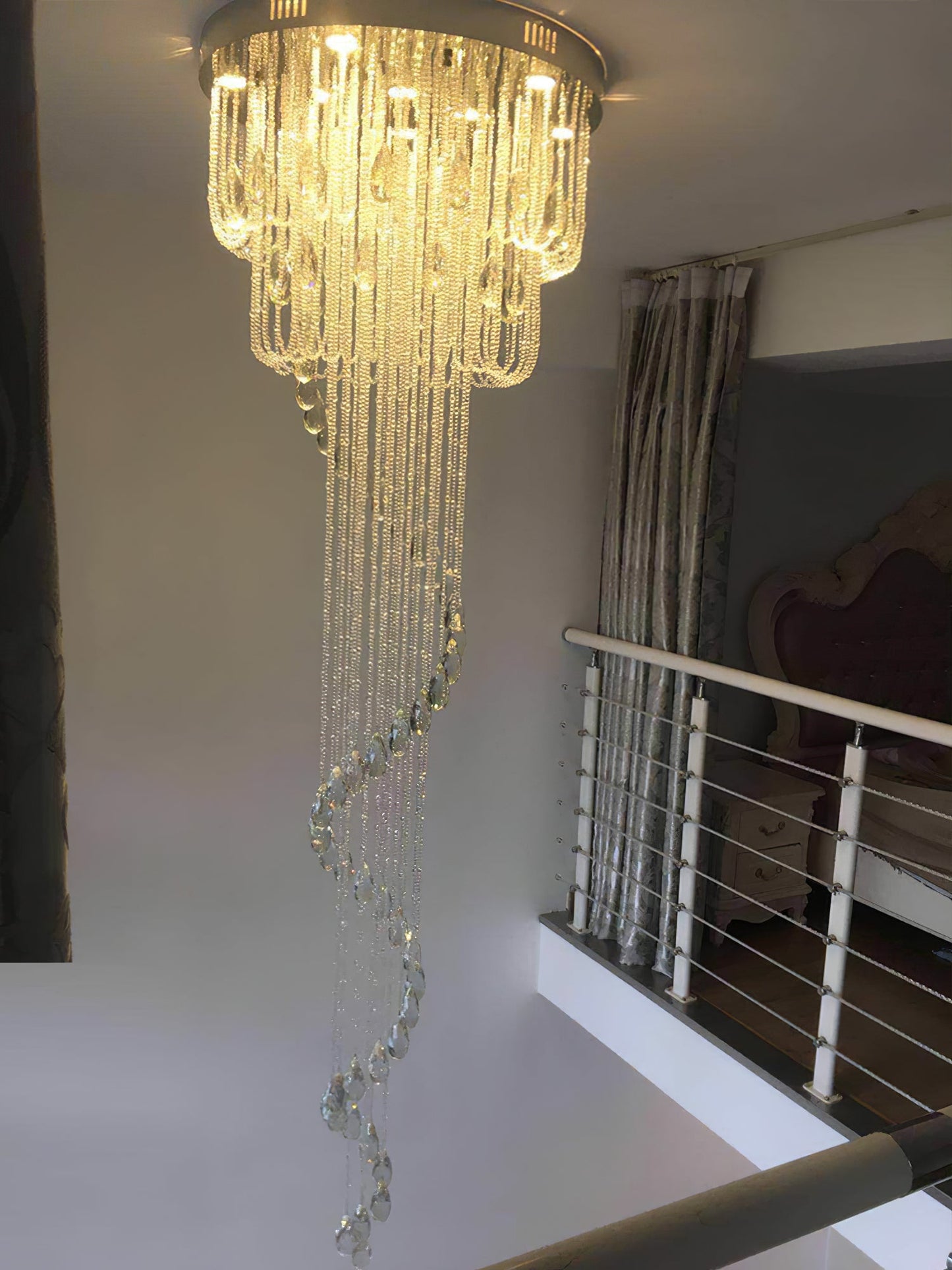 Classic Spiral Chandelier with Stainless Steel and Crystal