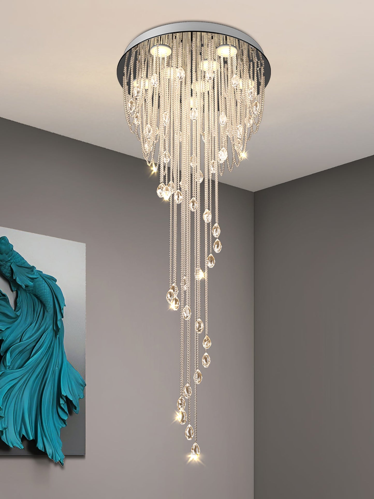Classic Spiral Chandelier with Stainless Steel and Crystal