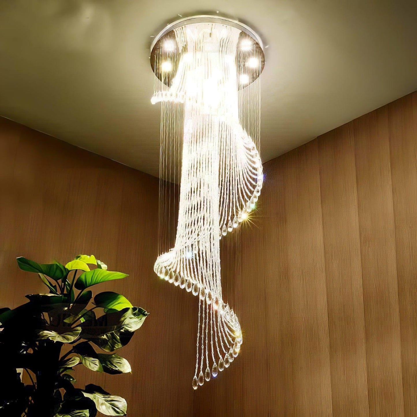 Classic Spiral Chandelier with Stainless Steel and Crystal