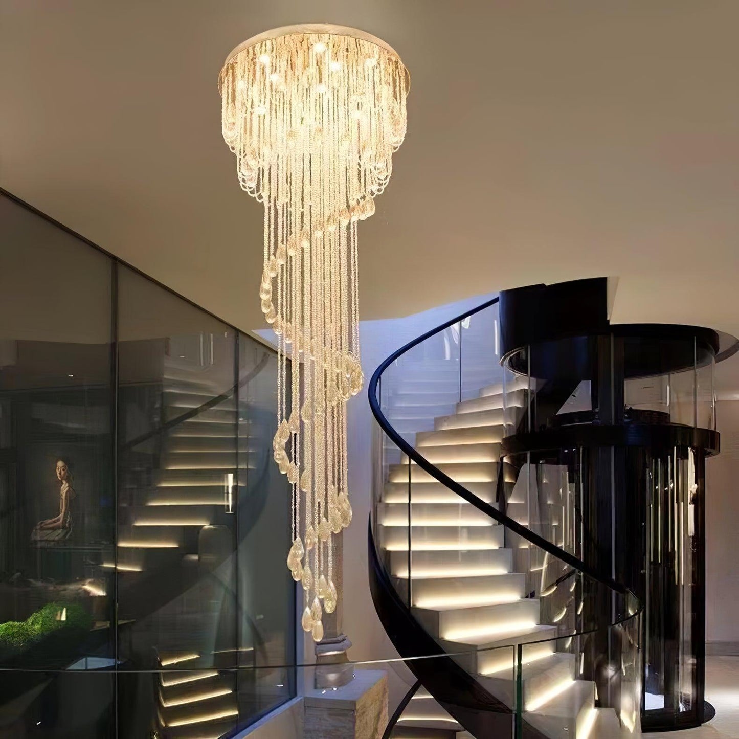 Classic Spiral Chandelier with Stainless Steel and Crystal