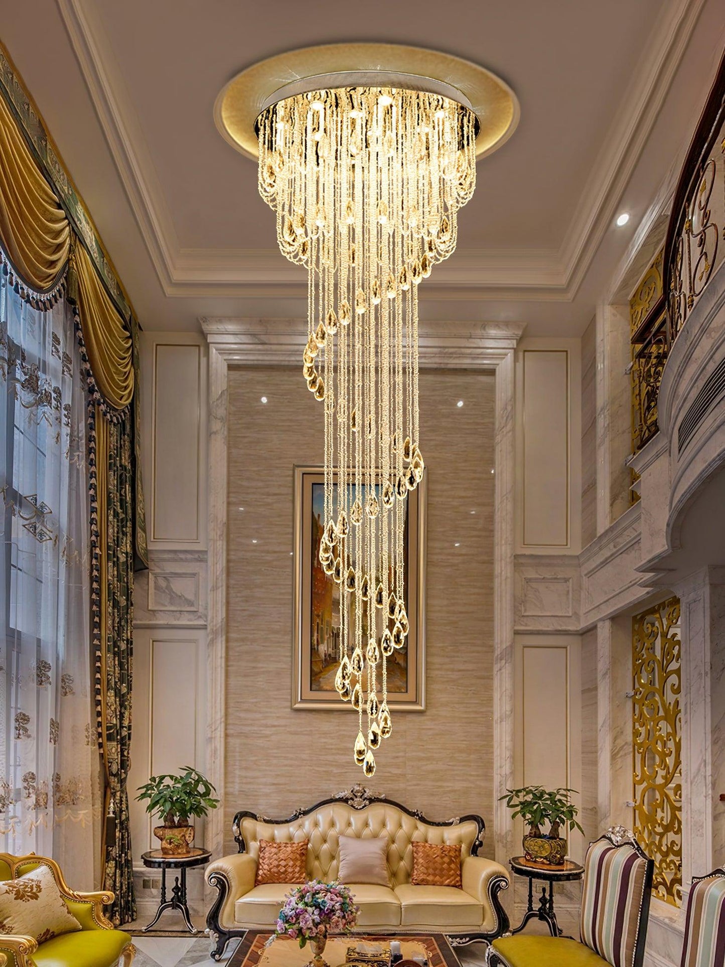 Classic Spiral Chandelier with Stainless Steel and Crystal