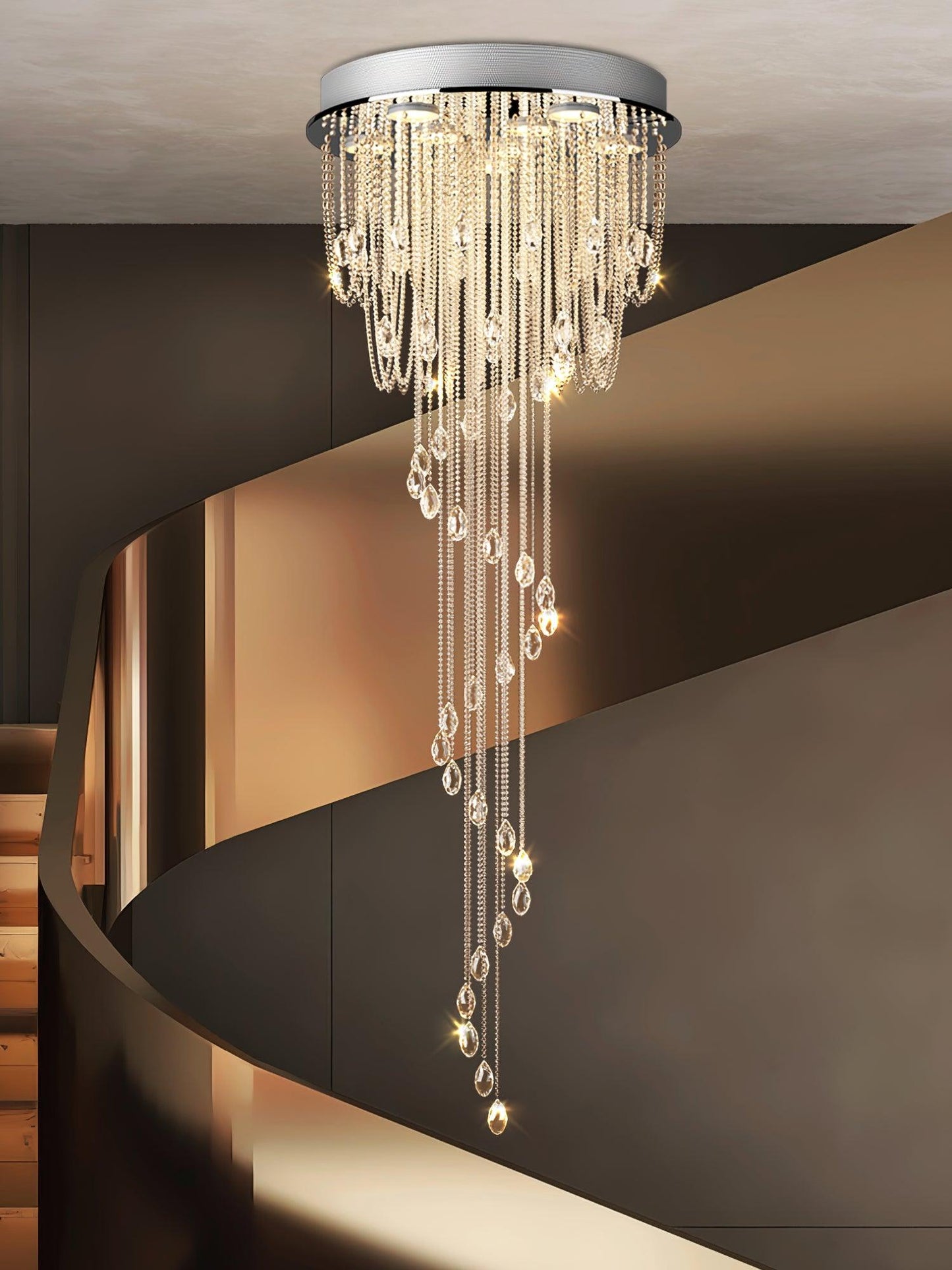 Classic Spiral Chandelier with Stainless Steel and Crystal