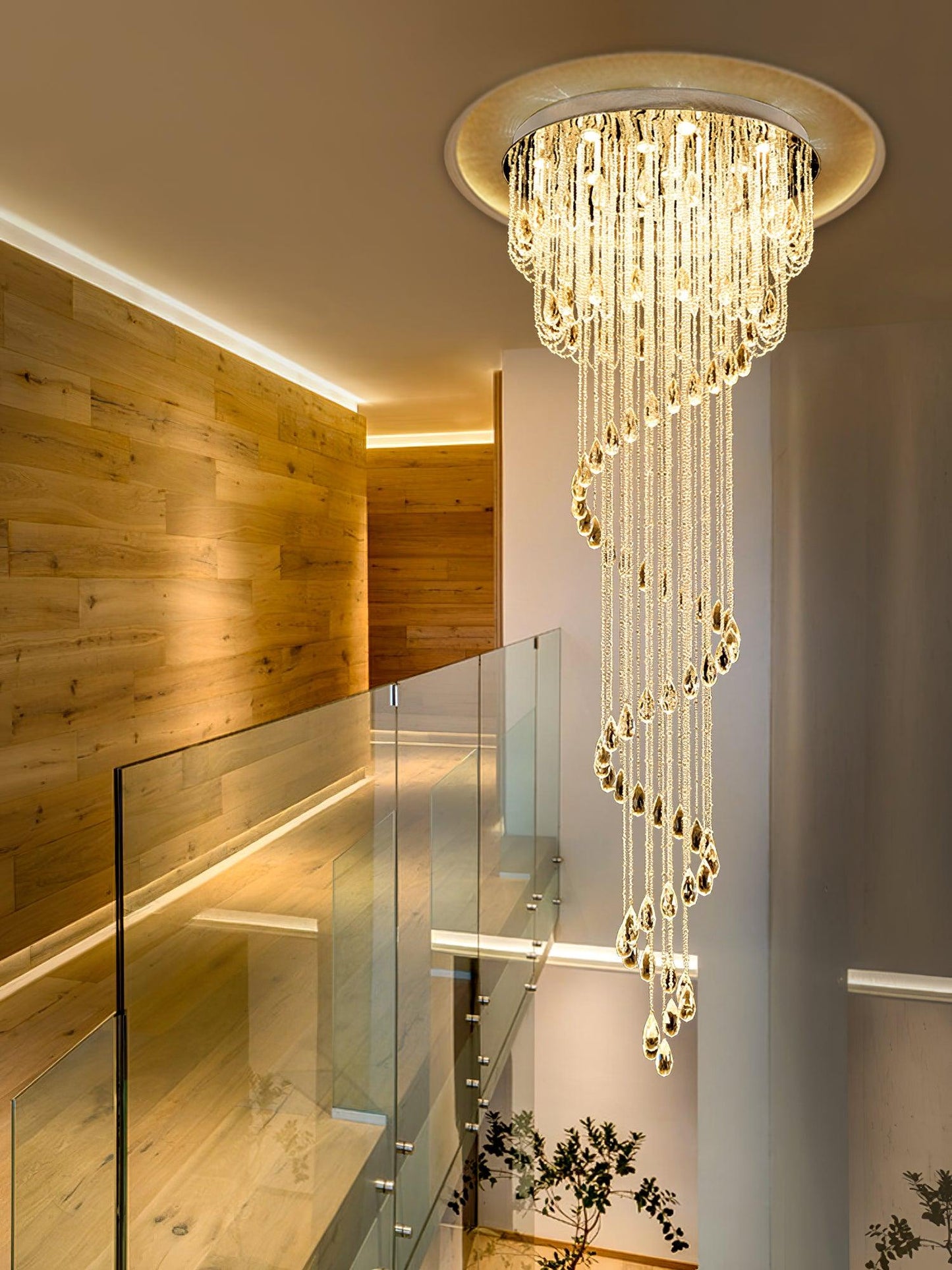Classic Spiral Chandelier with Stainless Steel and Crystal