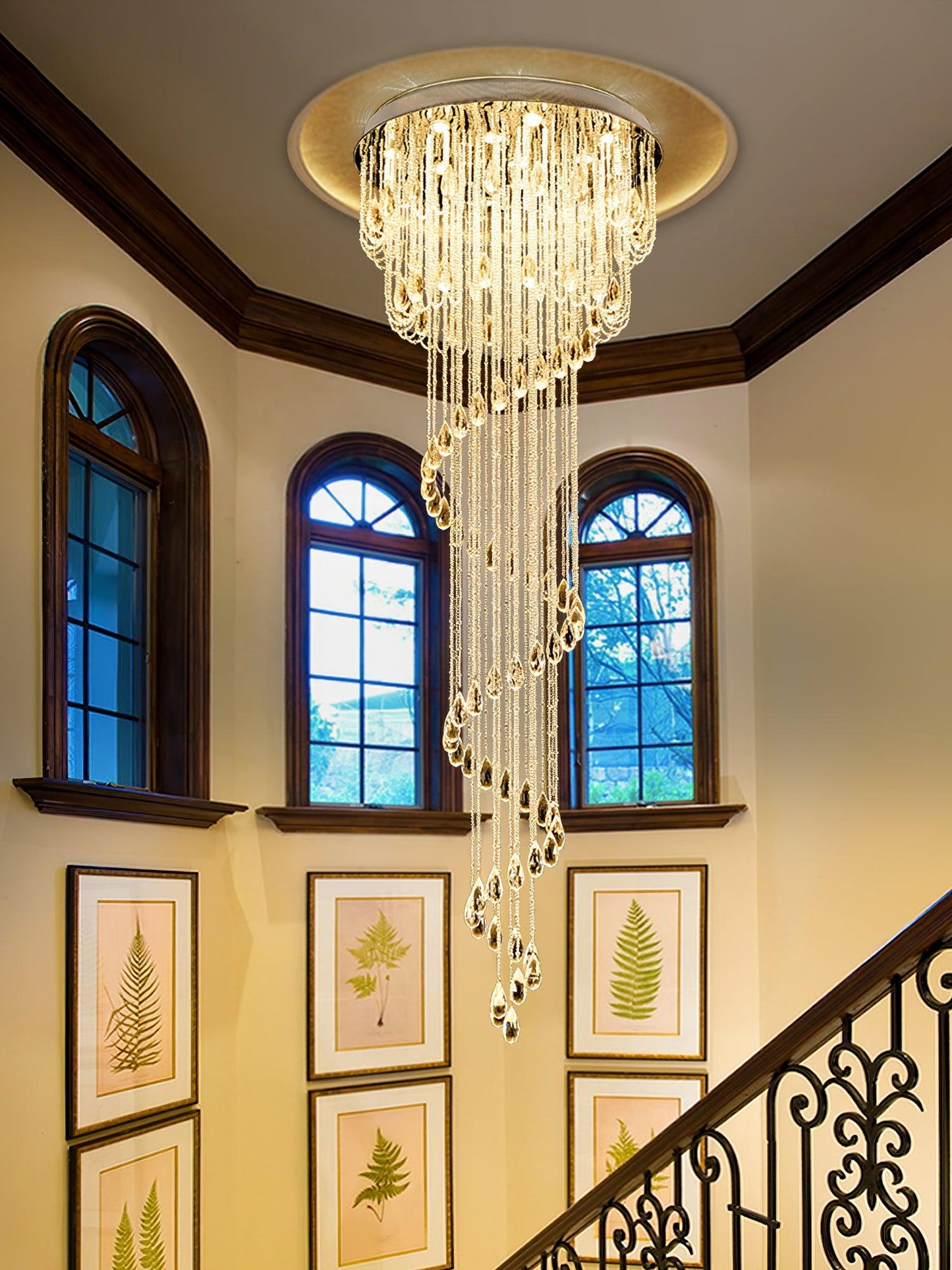 Classic Spiral Chandelier with Stainless Steel and Crystal