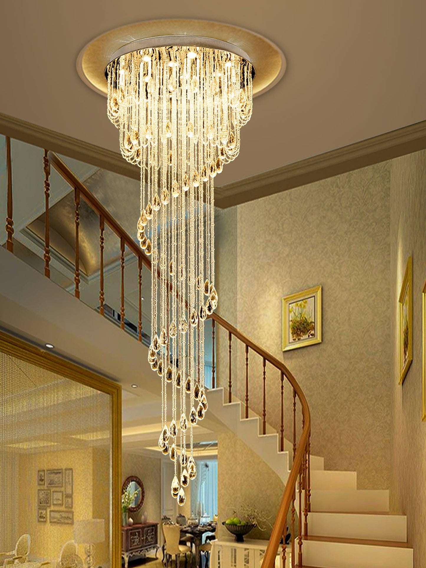 Classic Spiral Chandelier with Stainless Steel and Crystal