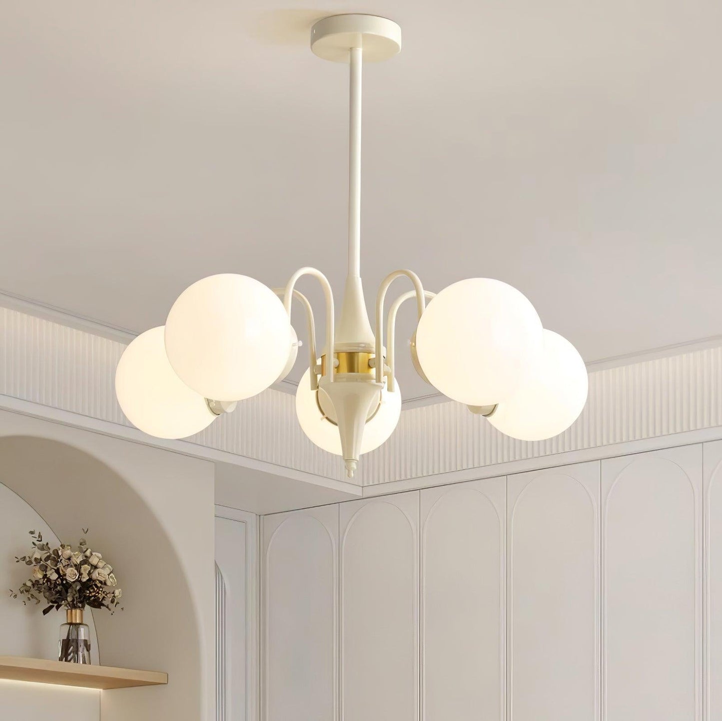Cream Glass Ball Chandelier, Modern Elegance for Home