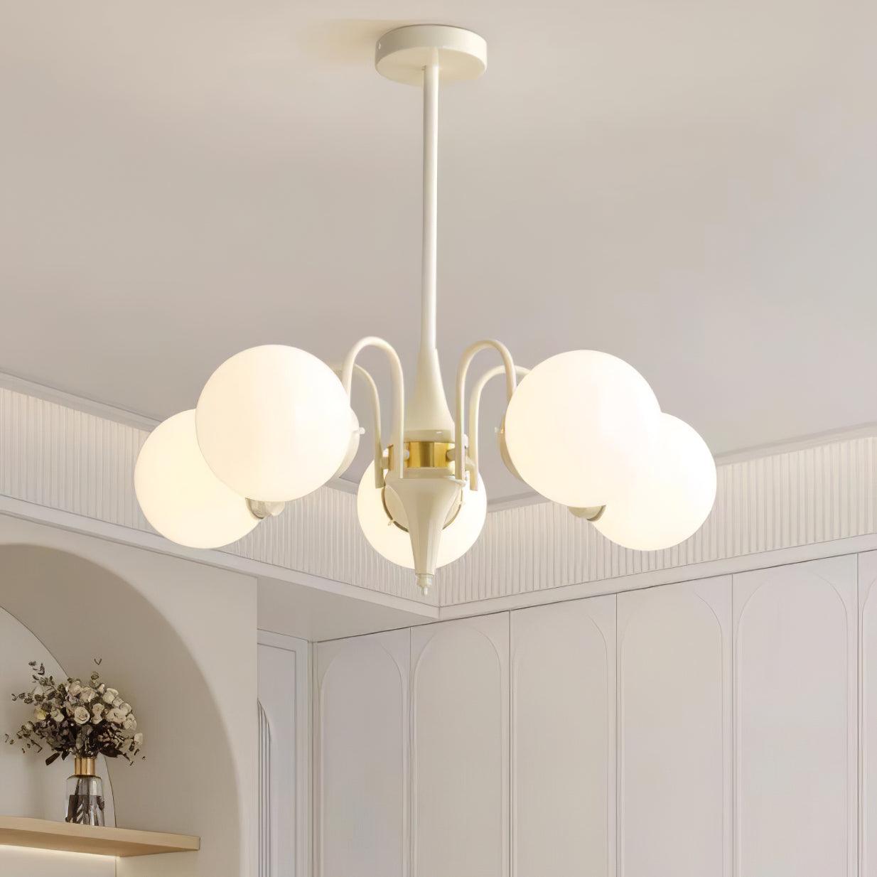 Cream Glass Ball Chandelier, Modern Elegance for Home