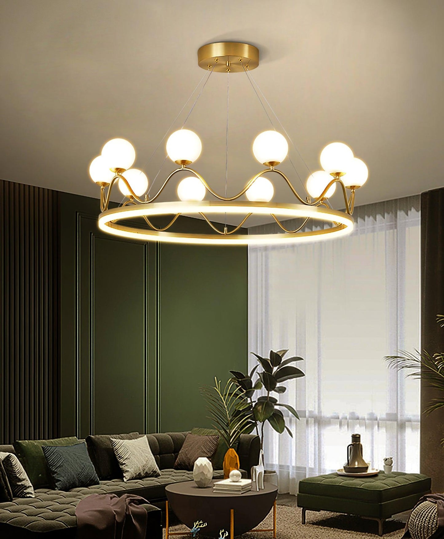 Crown Brass Chandelier with LED Bulb