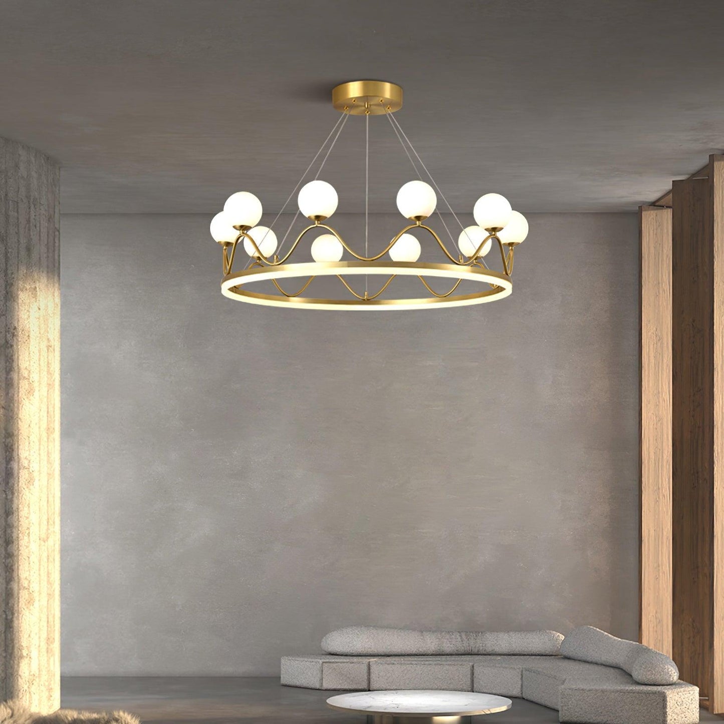 Crown Brass Chandelier with LED Bulb