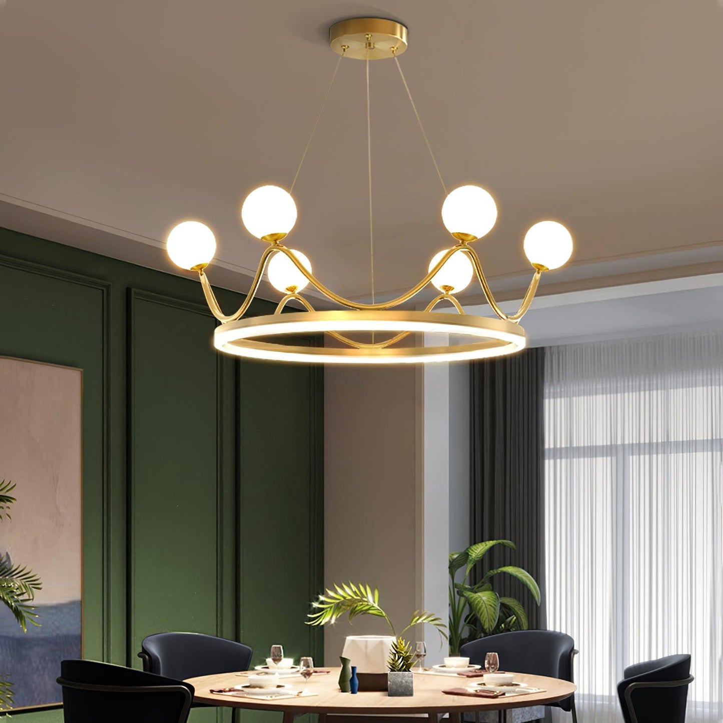 Crown Brass Chandelier with LED Bulb