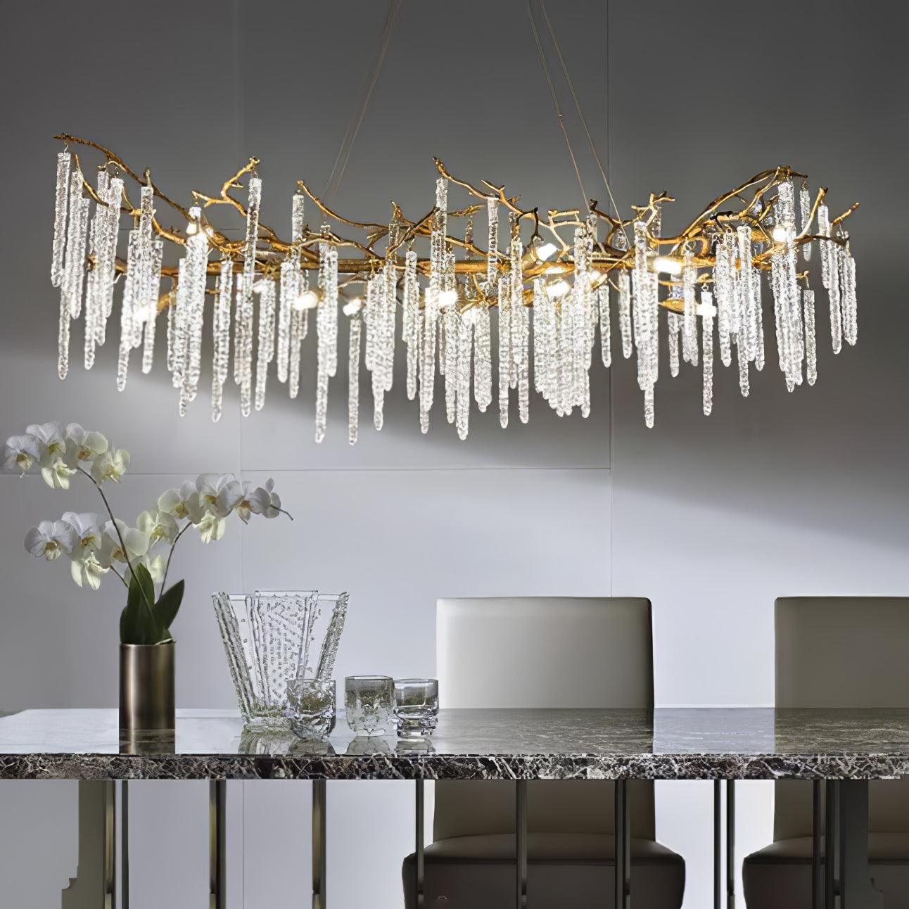 Crystal Icicles Brass Chandelier