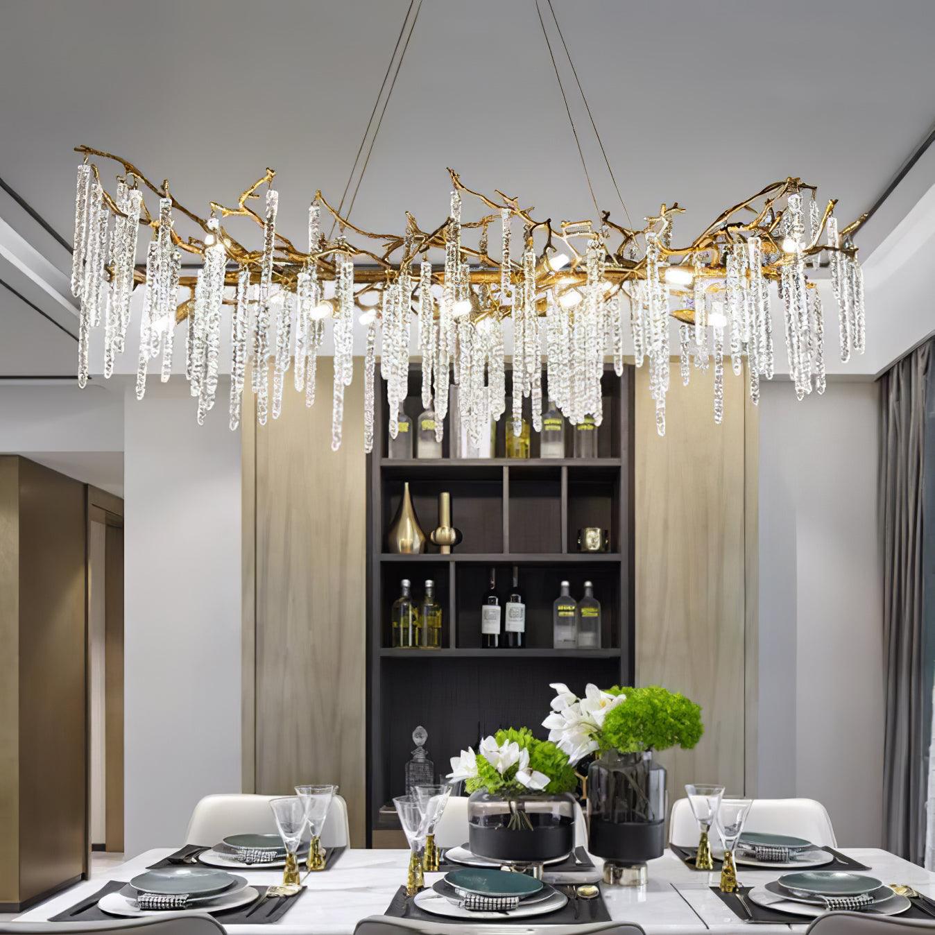 Crystal Icicles Brass Chandelier