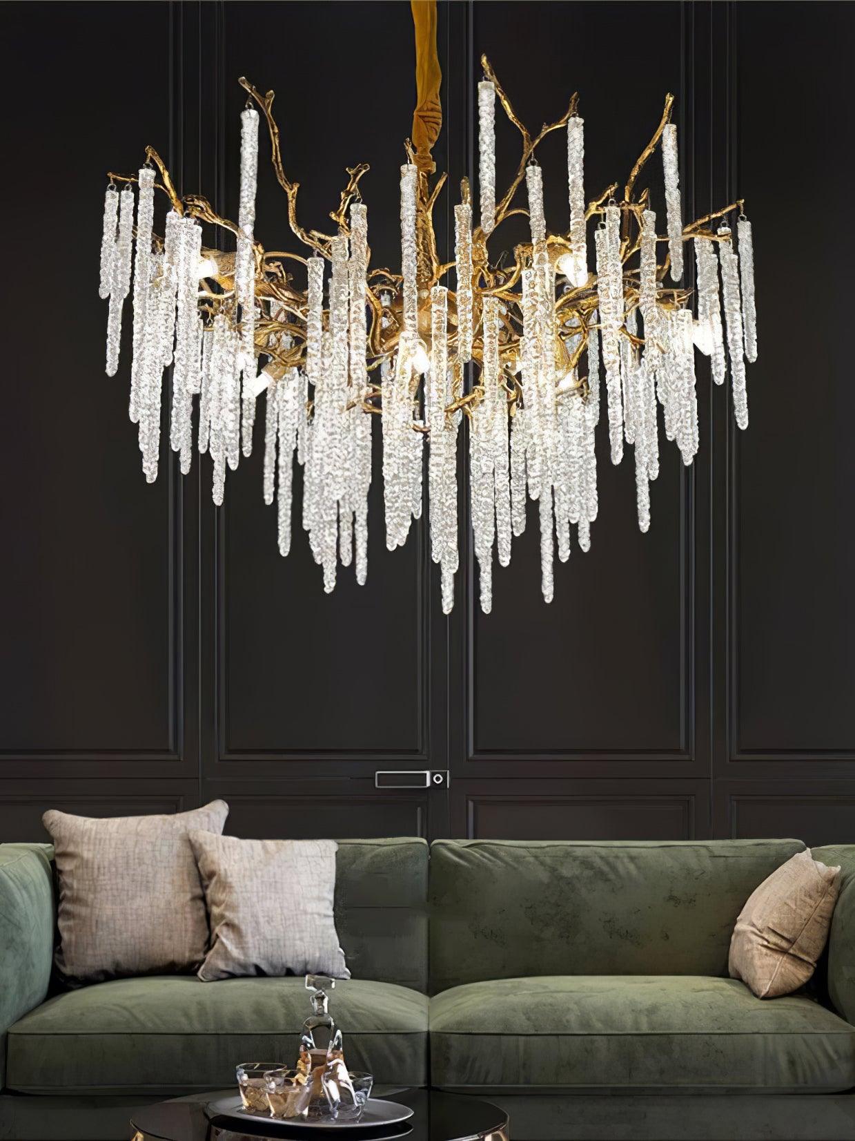 Crystal Icicles Brass Chandelier
