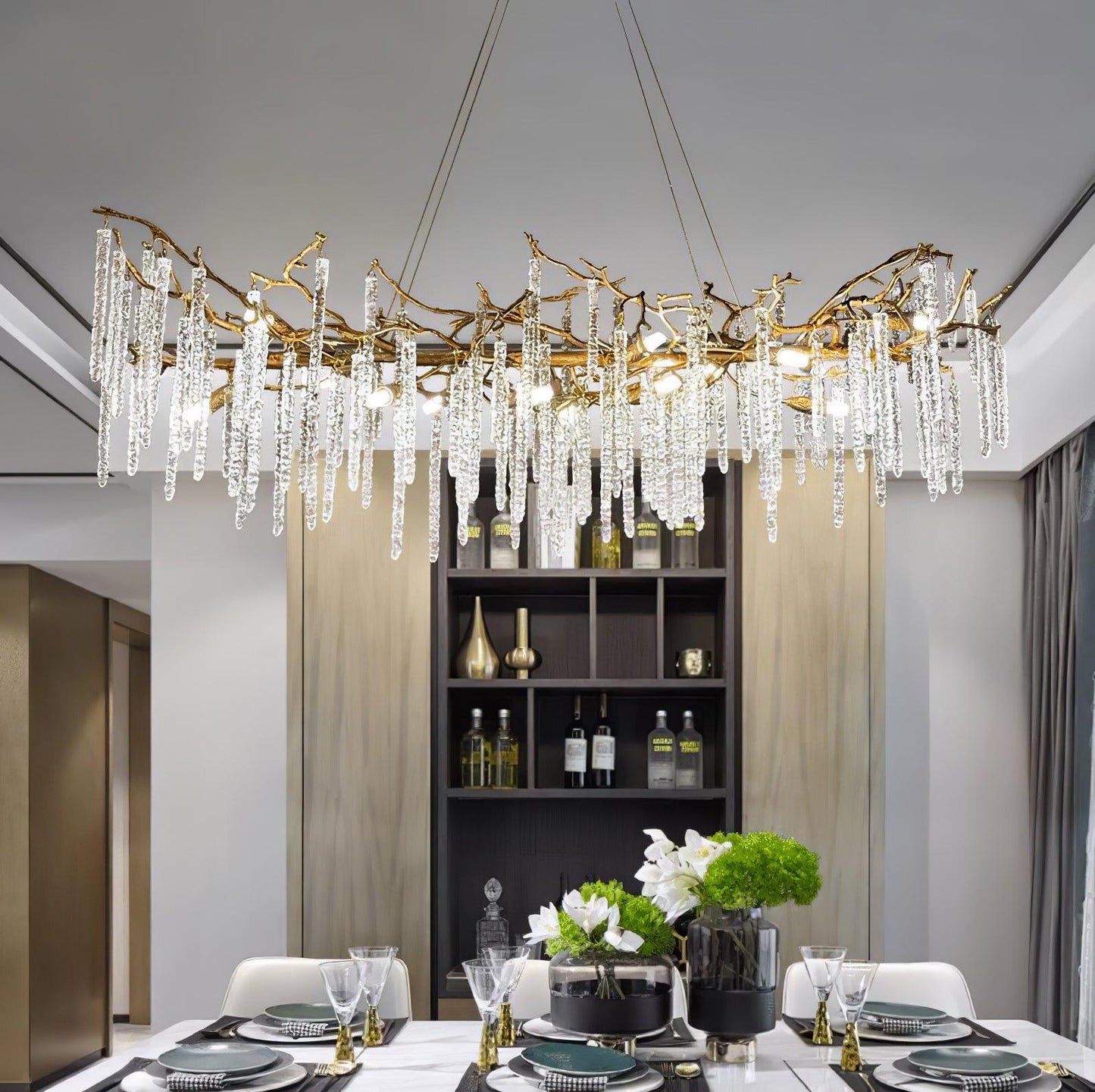Crystal Icicles Brass Chandelier