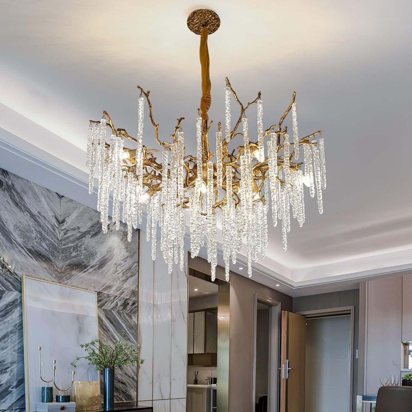 Crystal Icicles Brass Chandelier