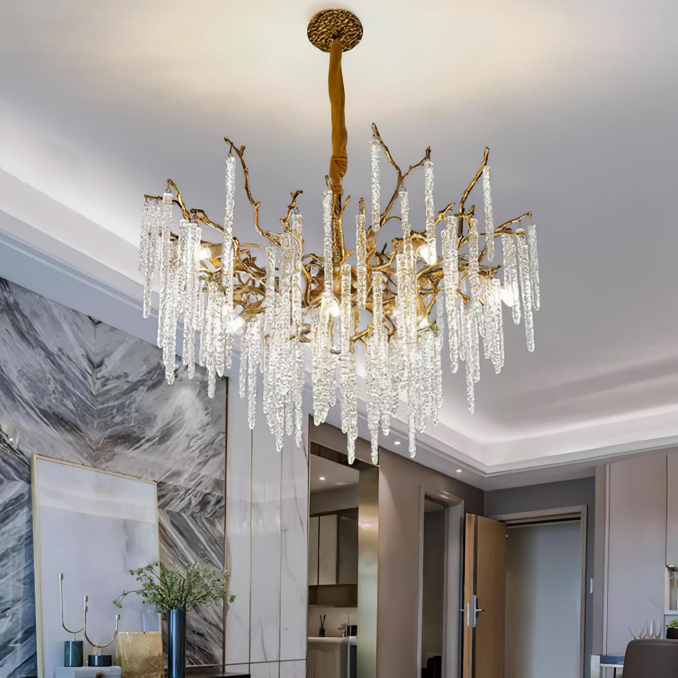 Crystal Icicles Brass Chandelier