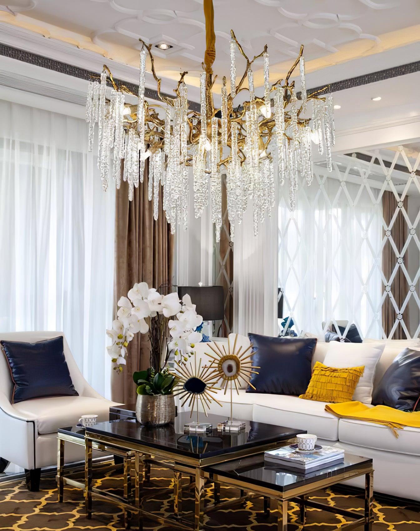 Crystal Icicles Brass Chandelier