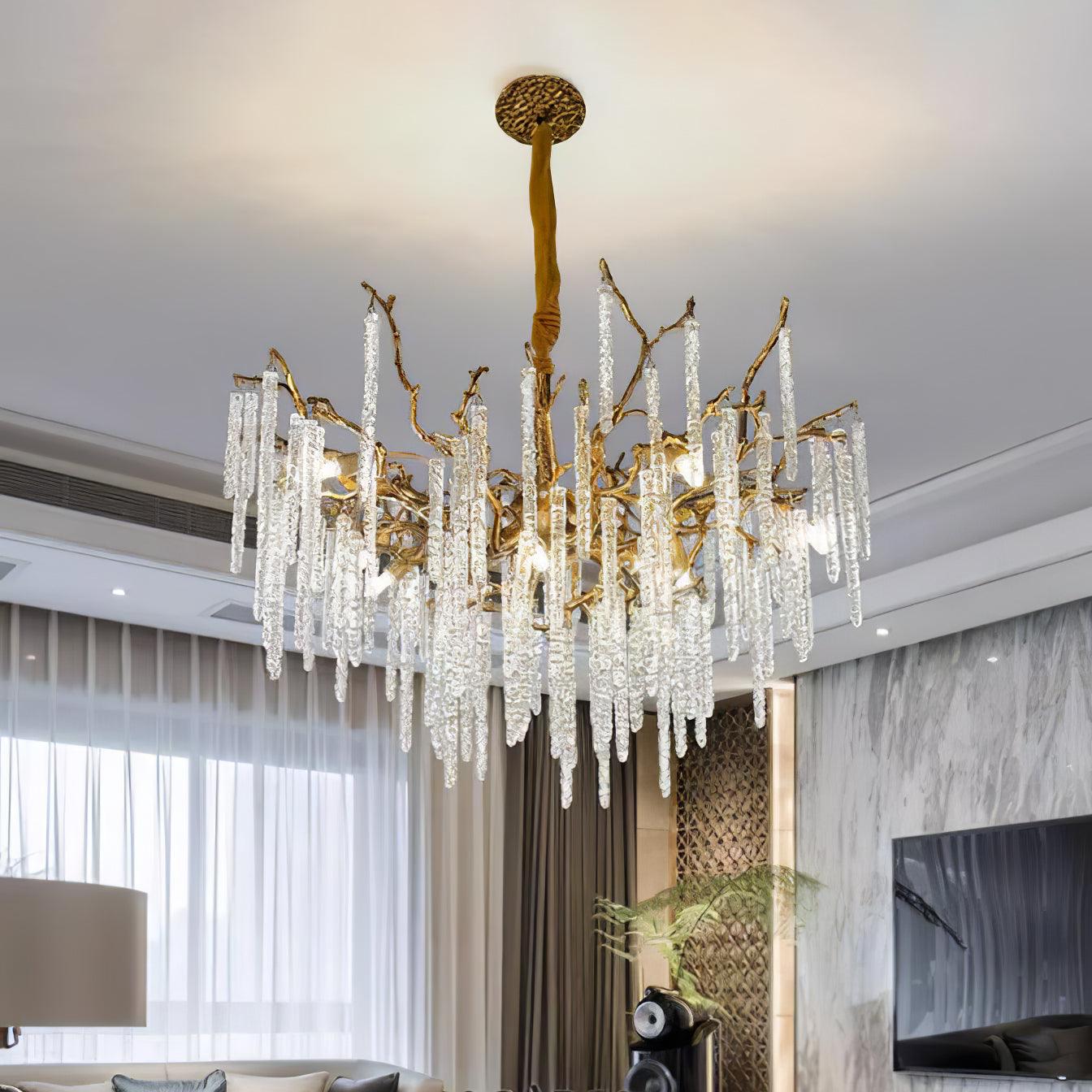 Crystal Icicles Brass Chandelier