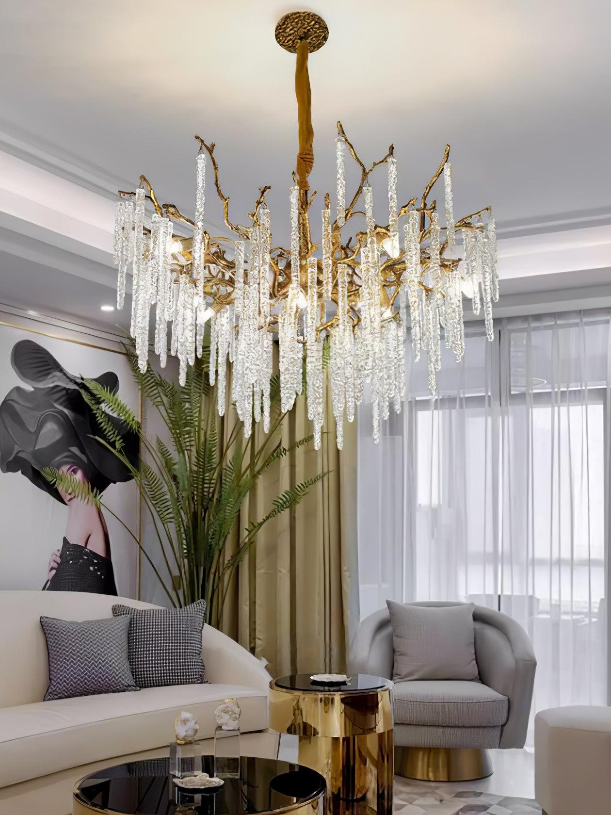 Crystal Icicles Brass Chandelier