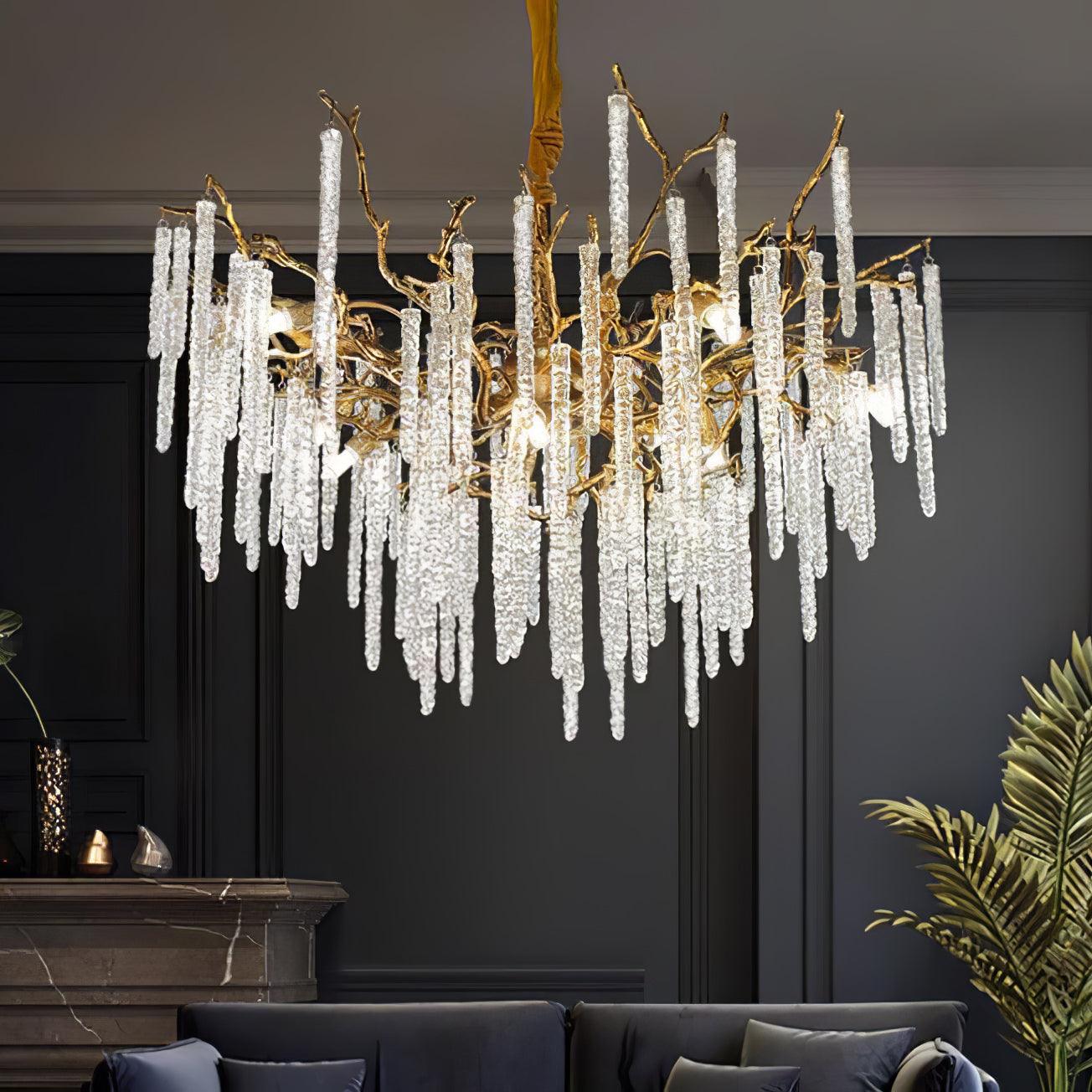 Crystal Icicles Brass Chandelier