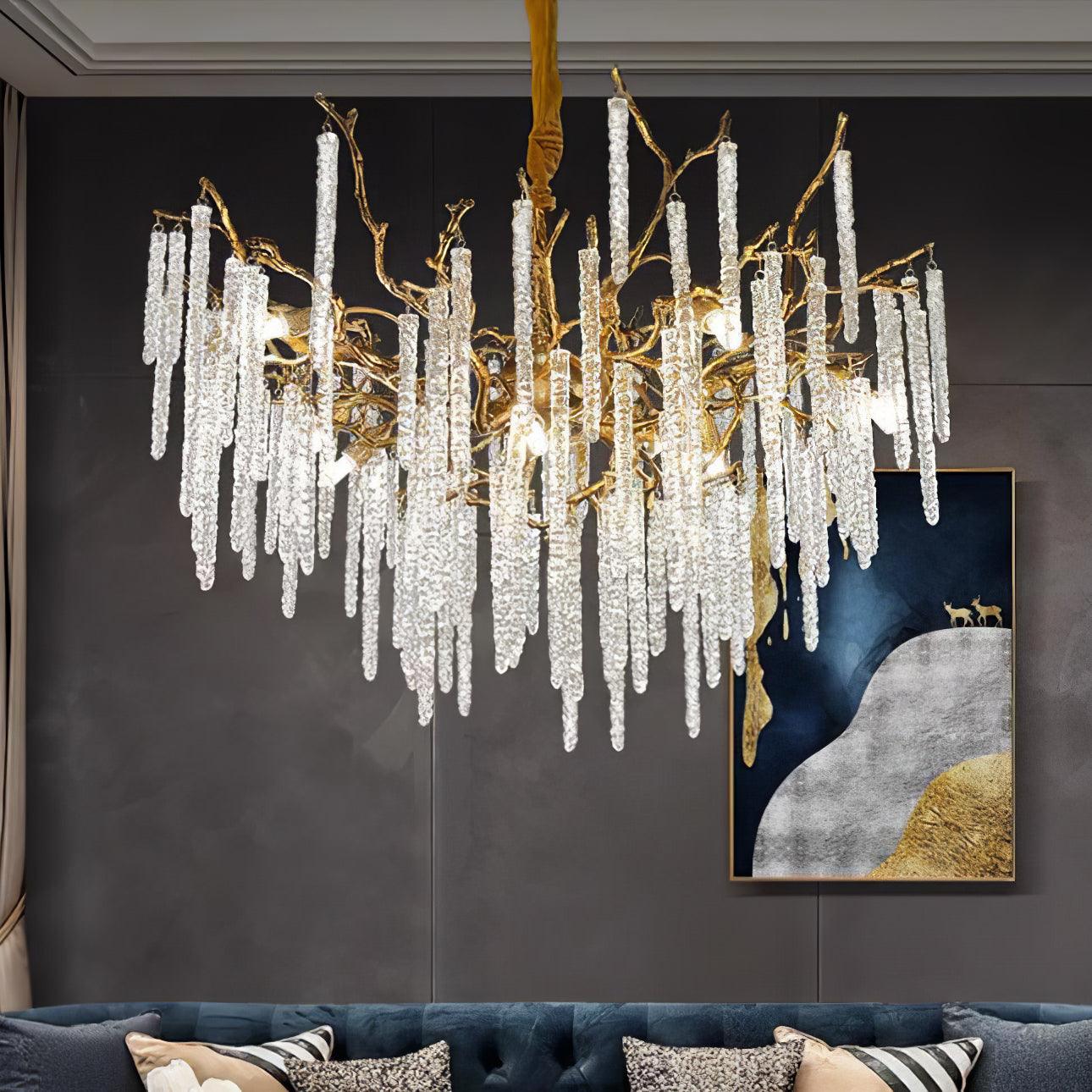 Crystal Icicles Brass Chandelier
