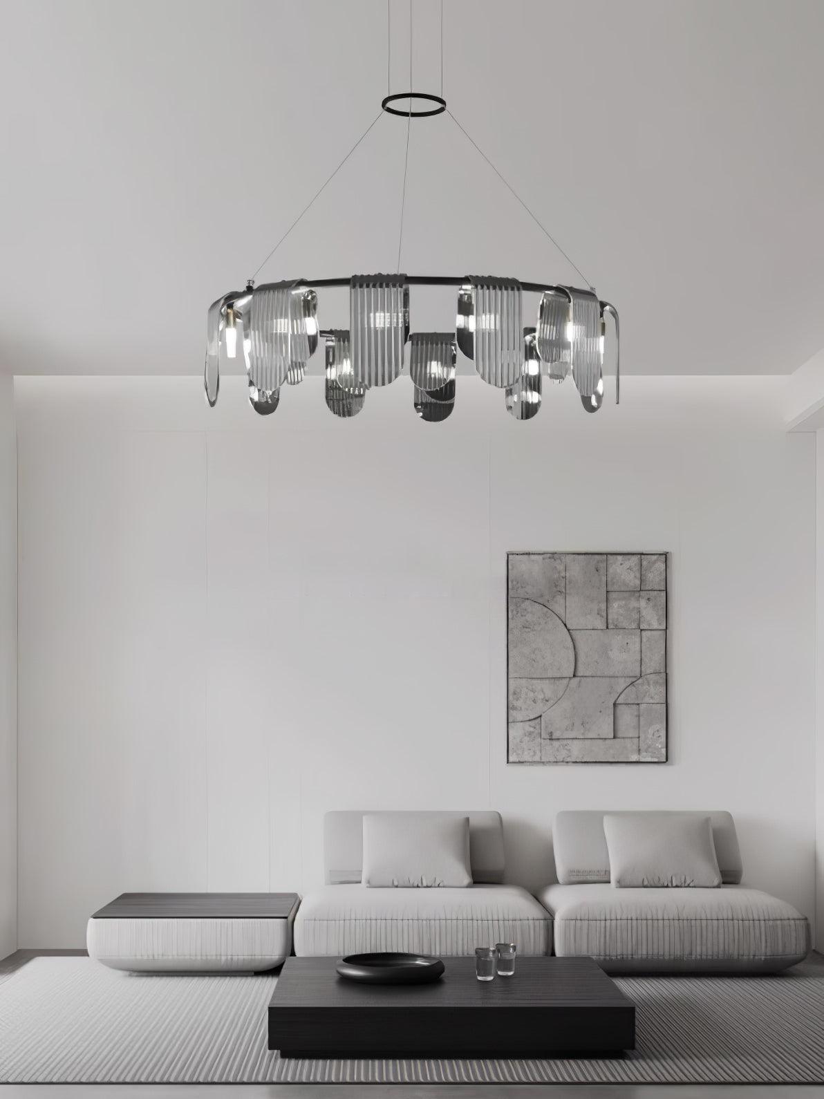 Elegant Brass Chandelier with Smoke Gray Shade