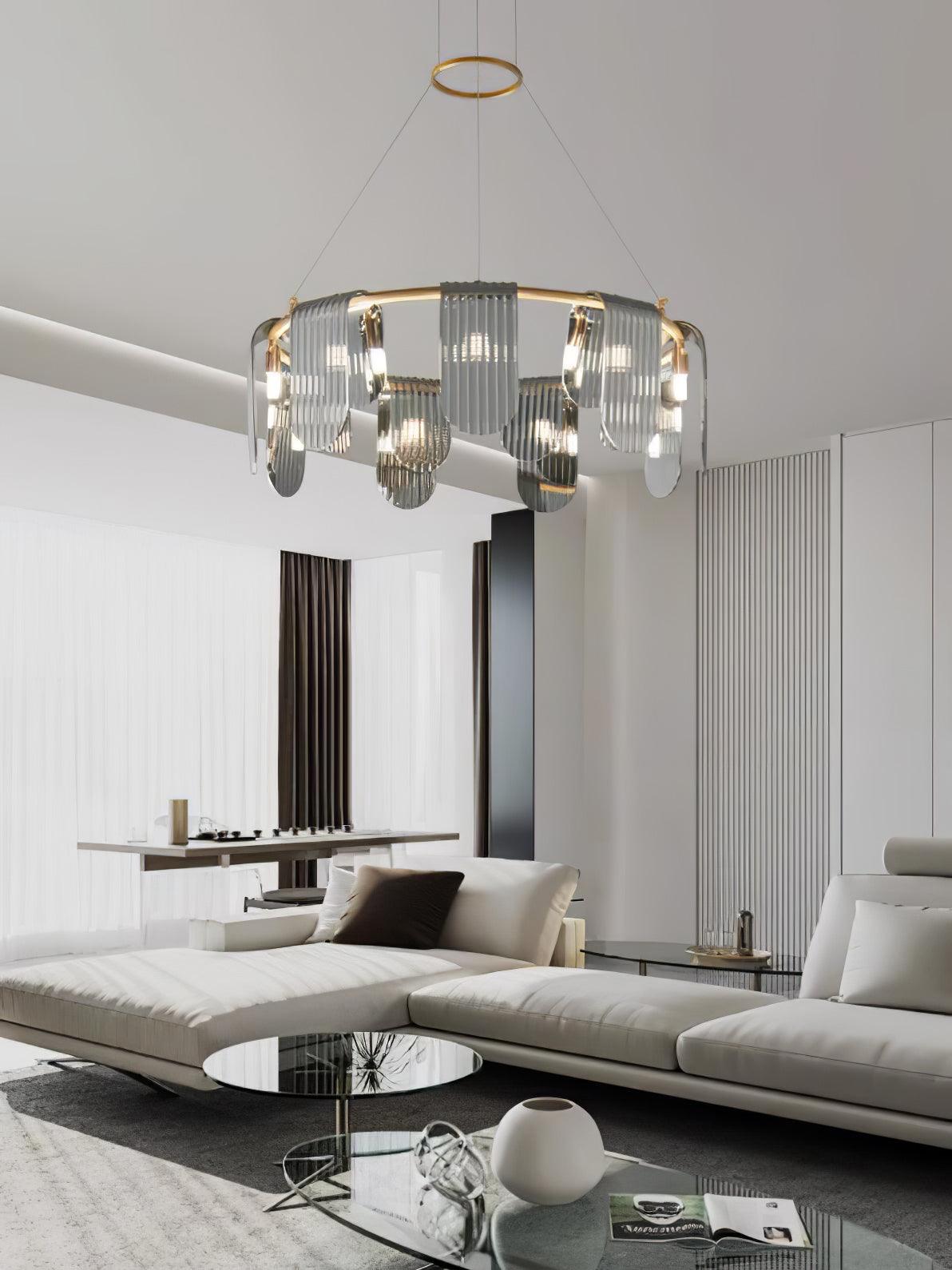 Elegant Brass Chandelier with Smoke Gray Shade