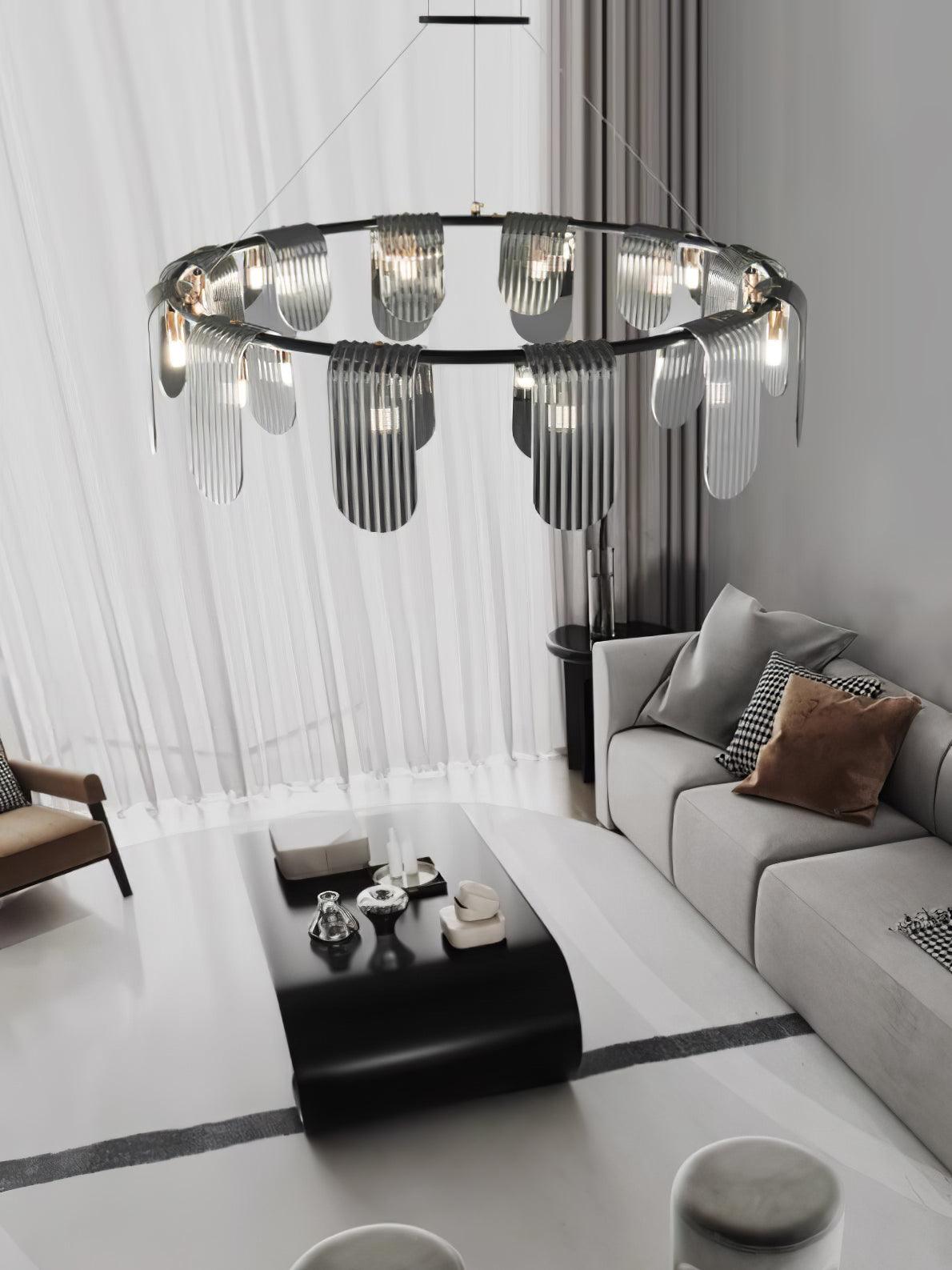 Elegant Brass Chandelier with Smoke Gray Shade
