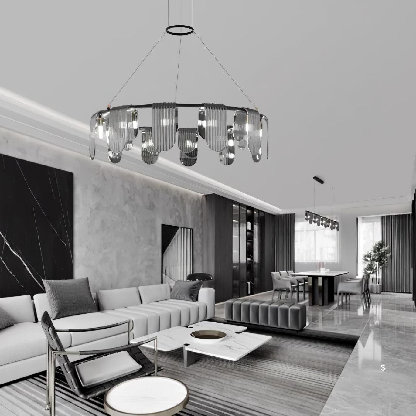 Elegant Brass Chandelier with Smoke Gray Shade