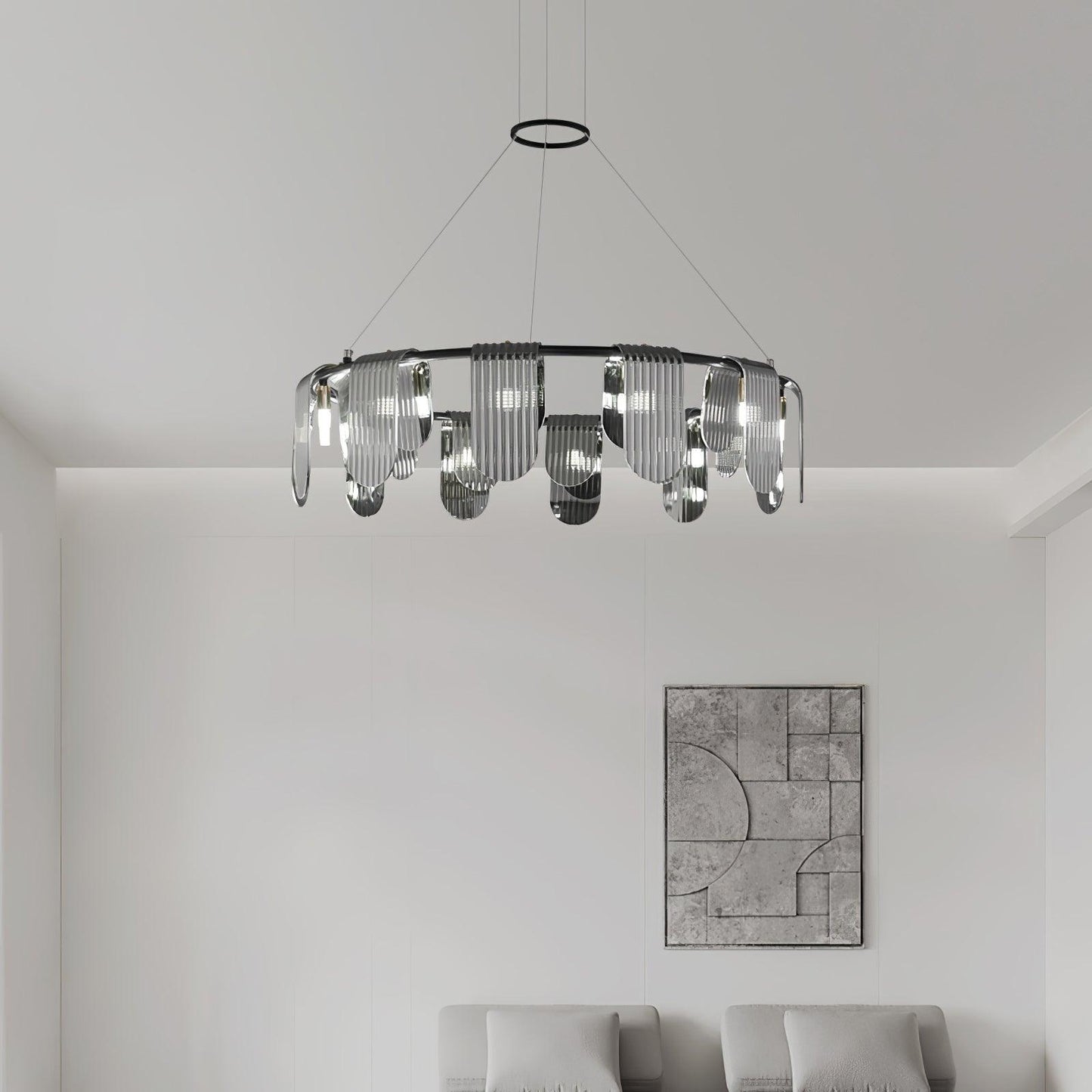 Elegant Brass Chandelier with Smoke Gray Shade