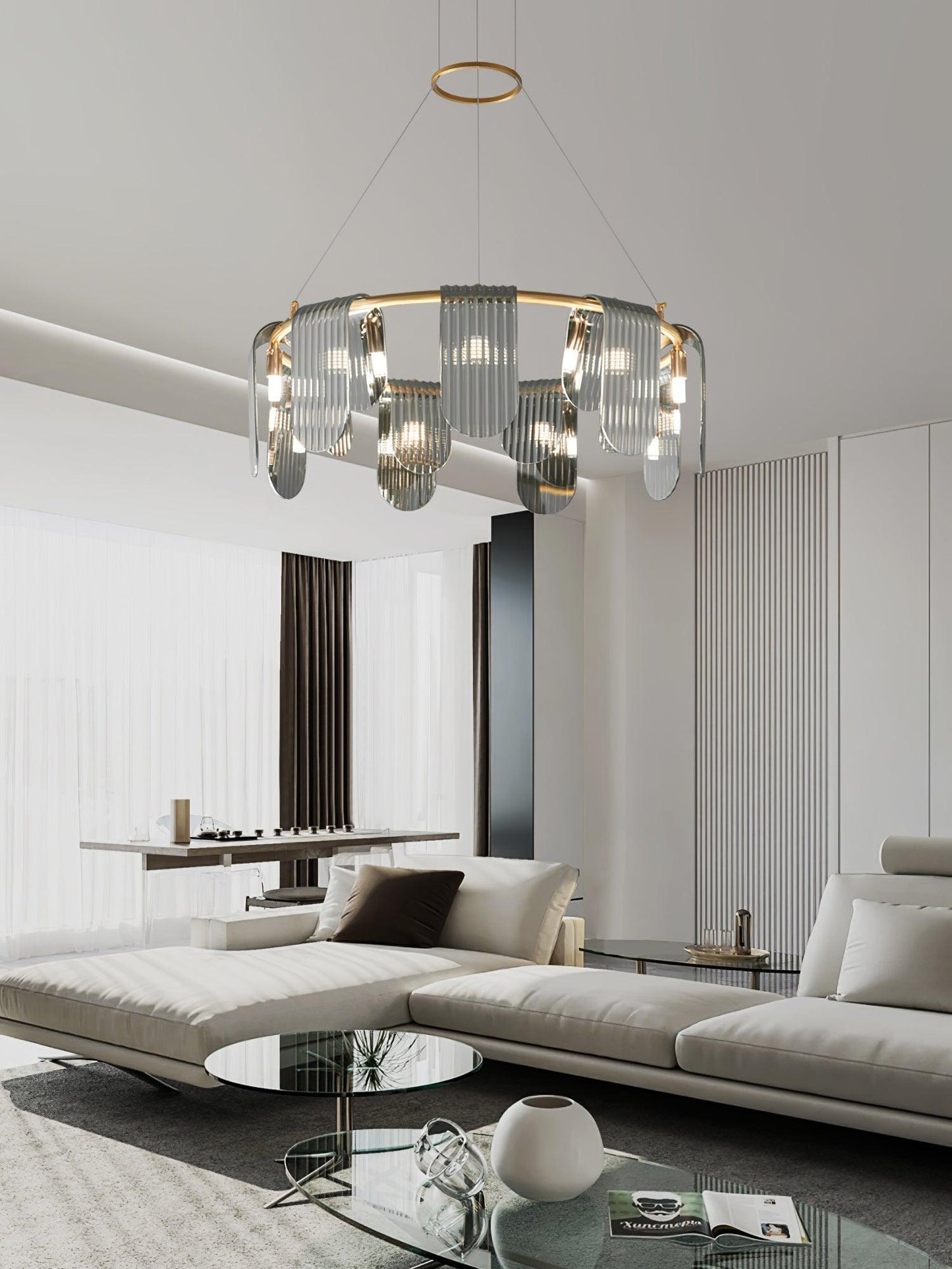 Elegant Brass Chandelier with Smoke Gray Shade