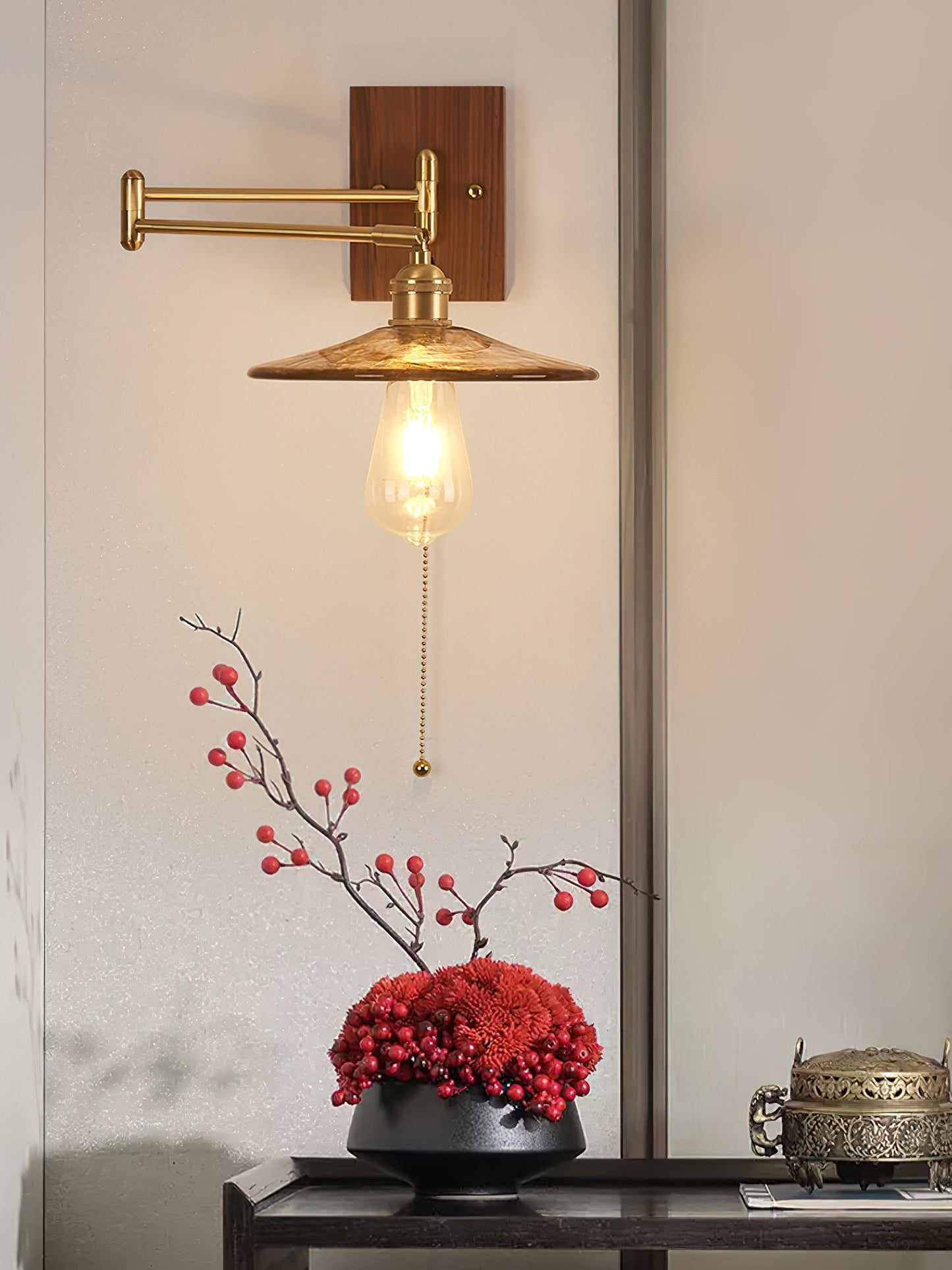 Heritage Walnut Wall Lamp, Walnut & Brass