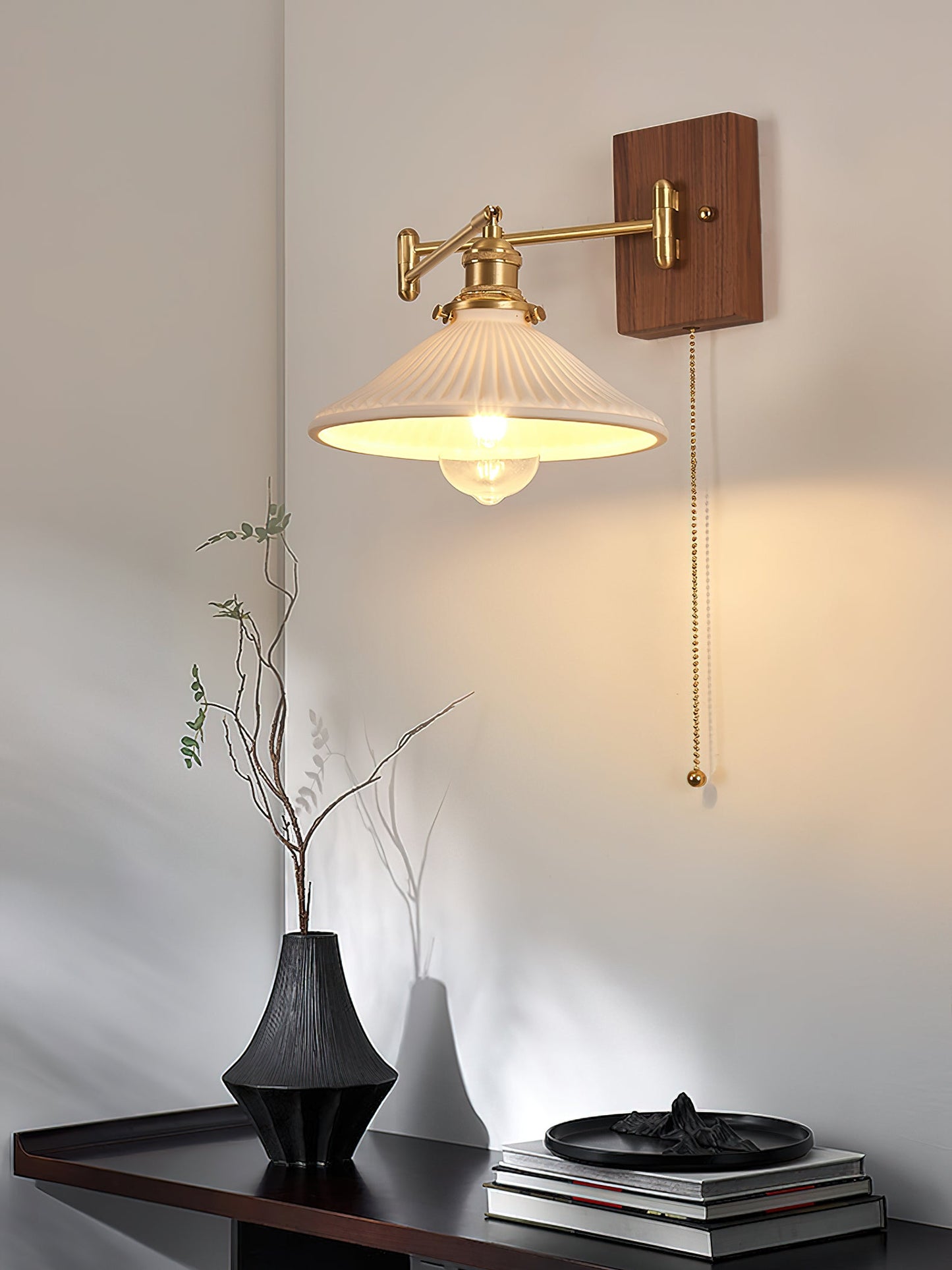 Heritage Walnut Wall Lamp, Walnut & Brass