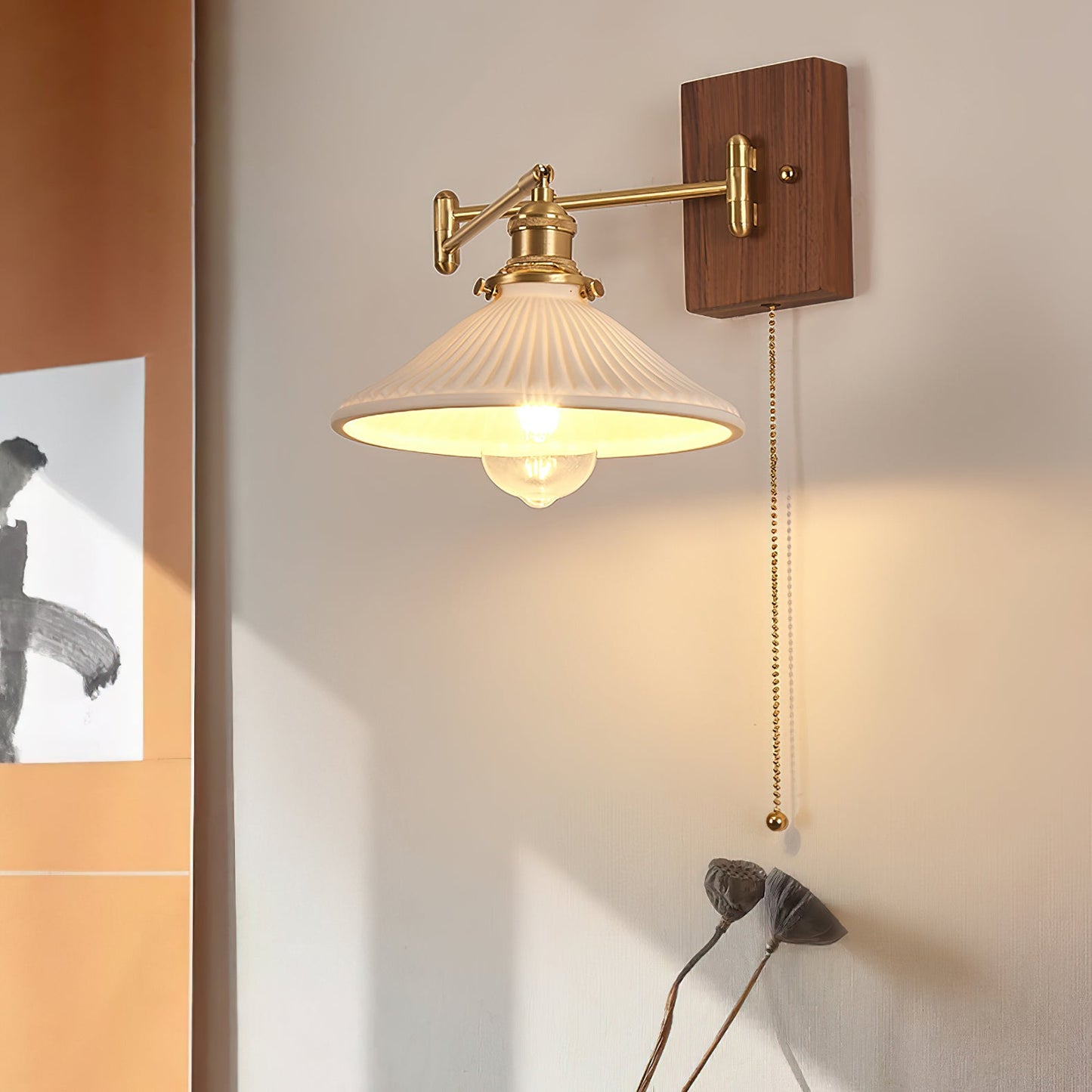 Heritage Walnut Wall Lamp, Walnut & Brass