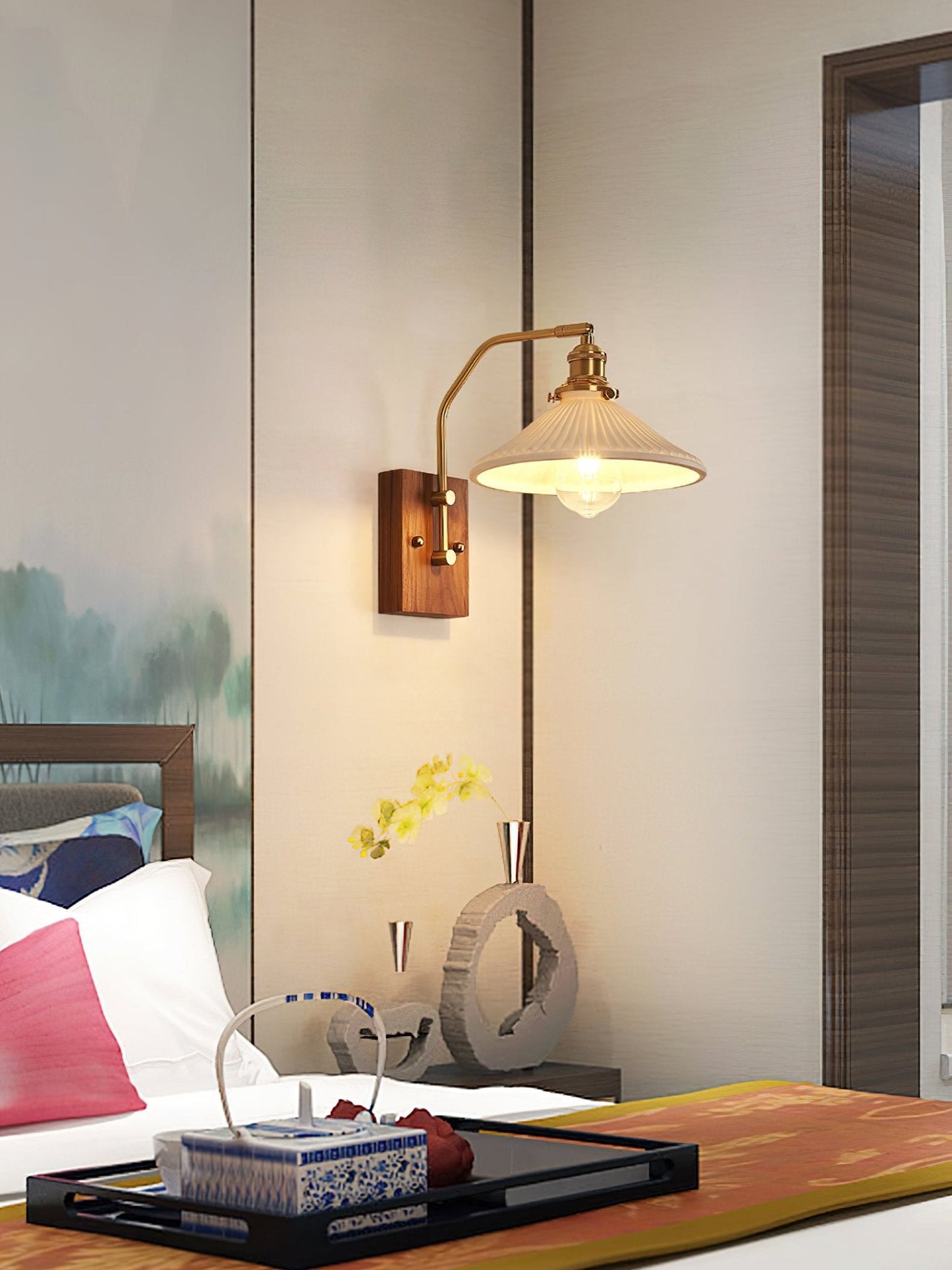 Heritage Walnut Wall Lamp, Walnut & Brass