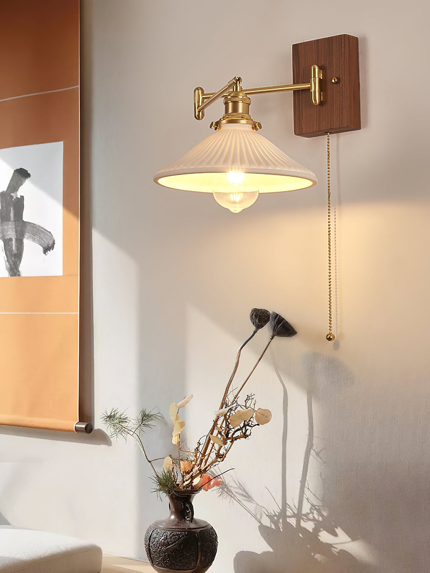 Heritage Walnut Wall Lamp, Walnut & Brass