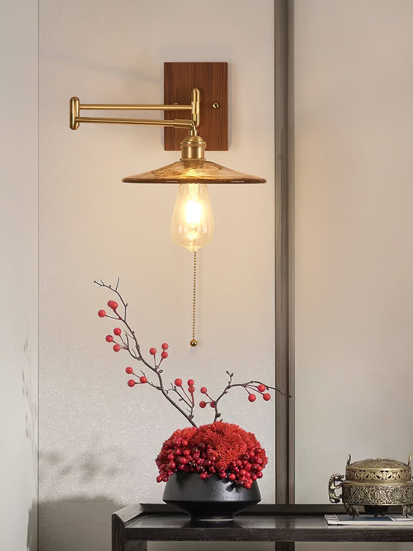 Heritage Walnut Wall Lamp, Walnut & Brass