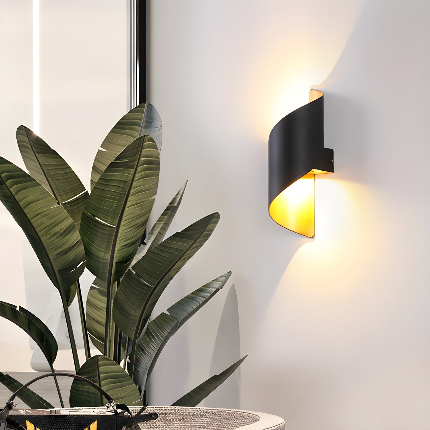 Lila Wall Lamp with Black and Gold Swirl Design