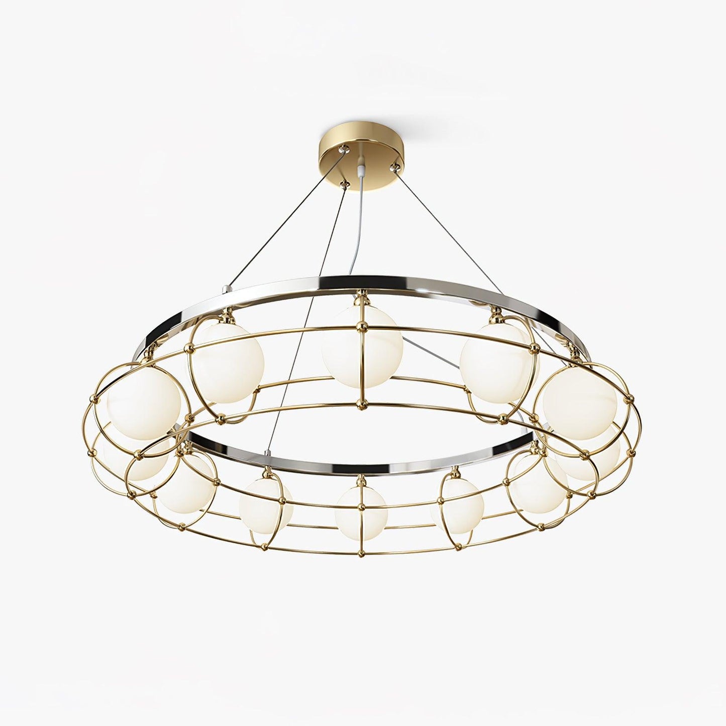 Modern Round Chandelier with White Glass Shade