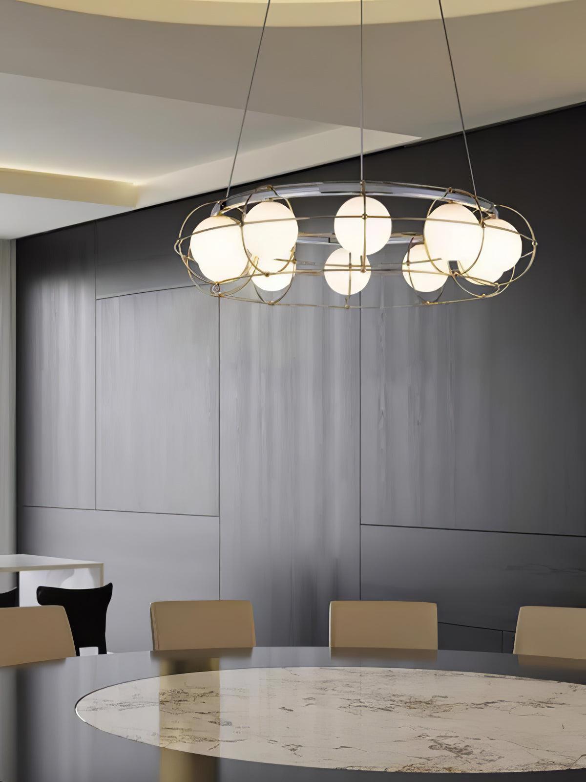 Modern Round Chandelier with White Glass Shade