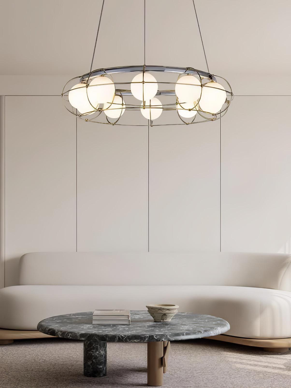 Modern Round Chandelier with White Glass Shade