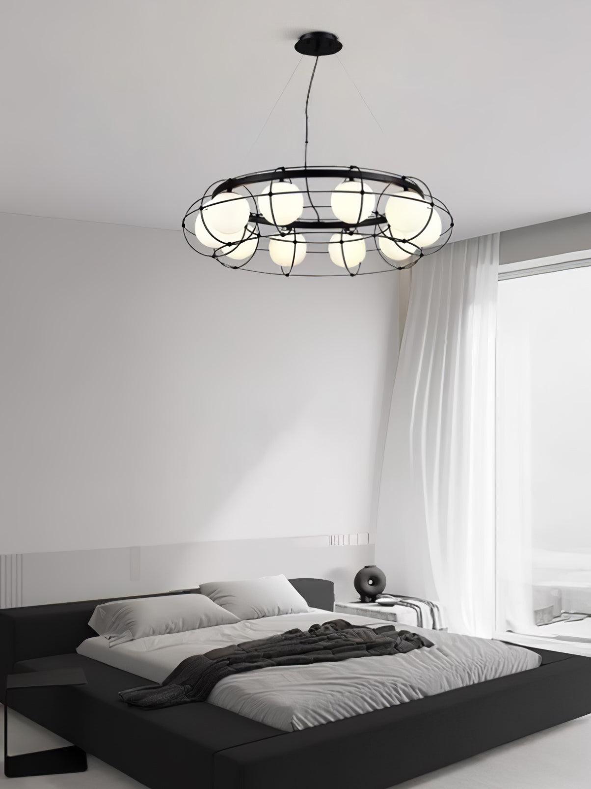 Modern Round Chandelier with White Glass Shade