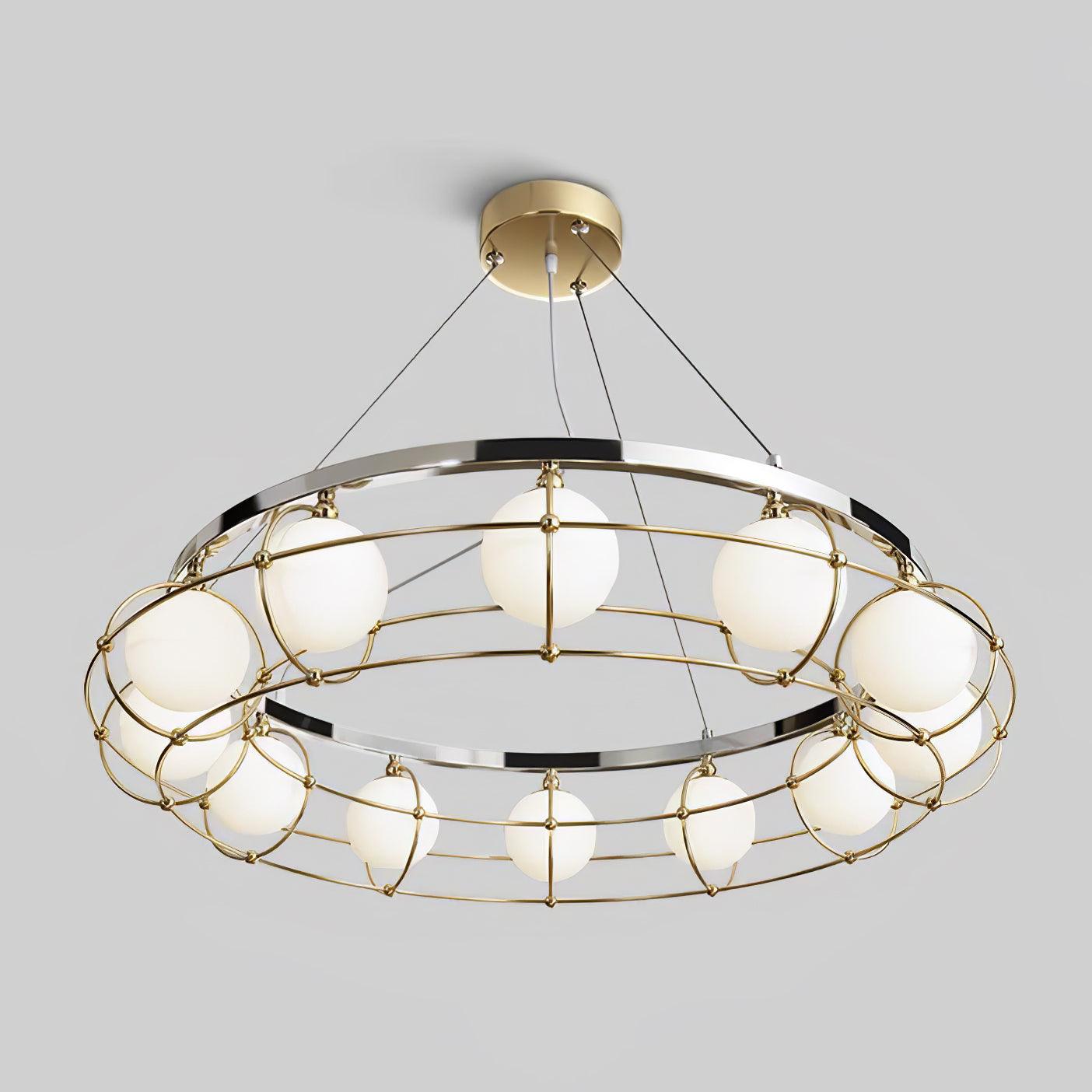 Modern Round Chandelier with White Glass Shade