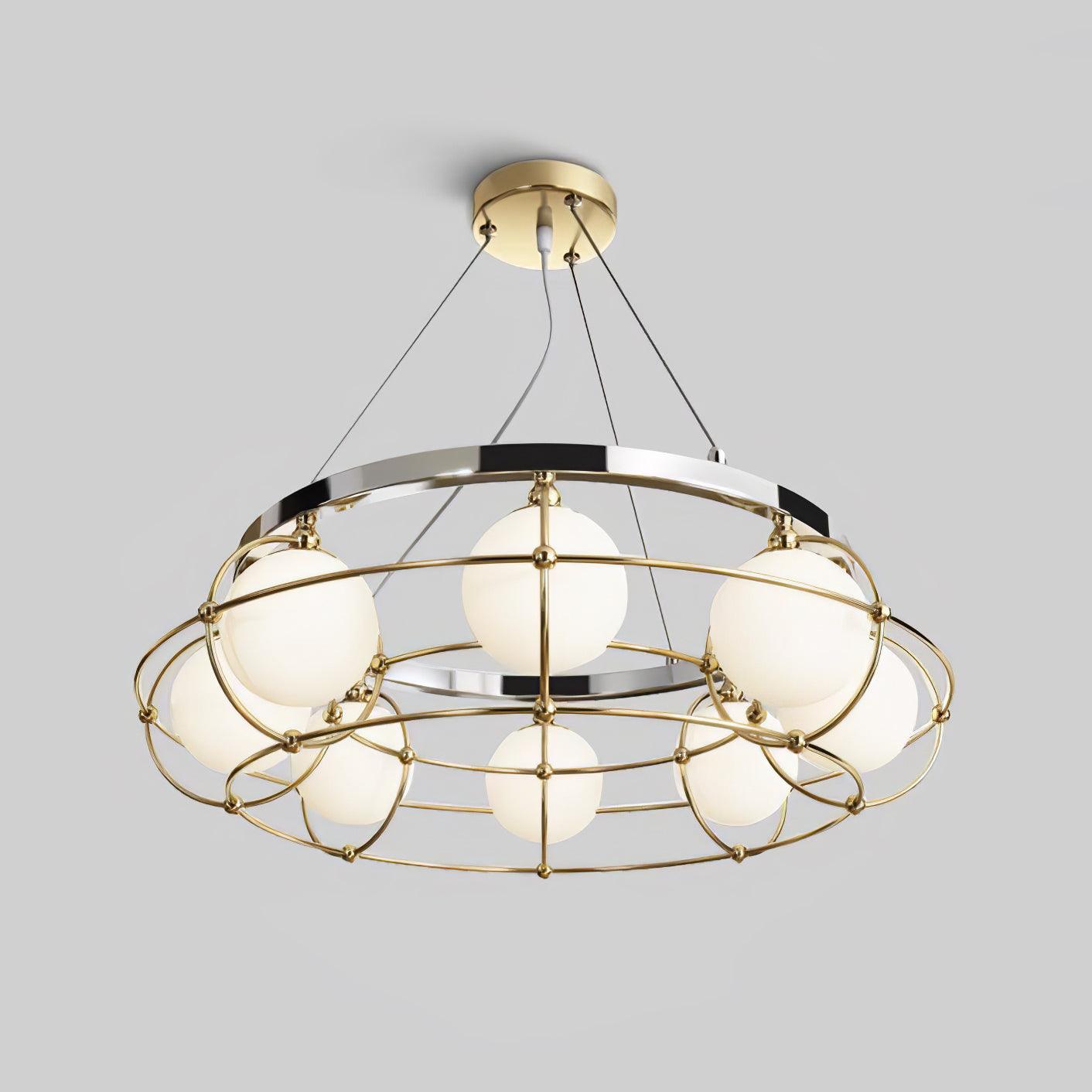 Modern Round Chandelier with White Glass Shade