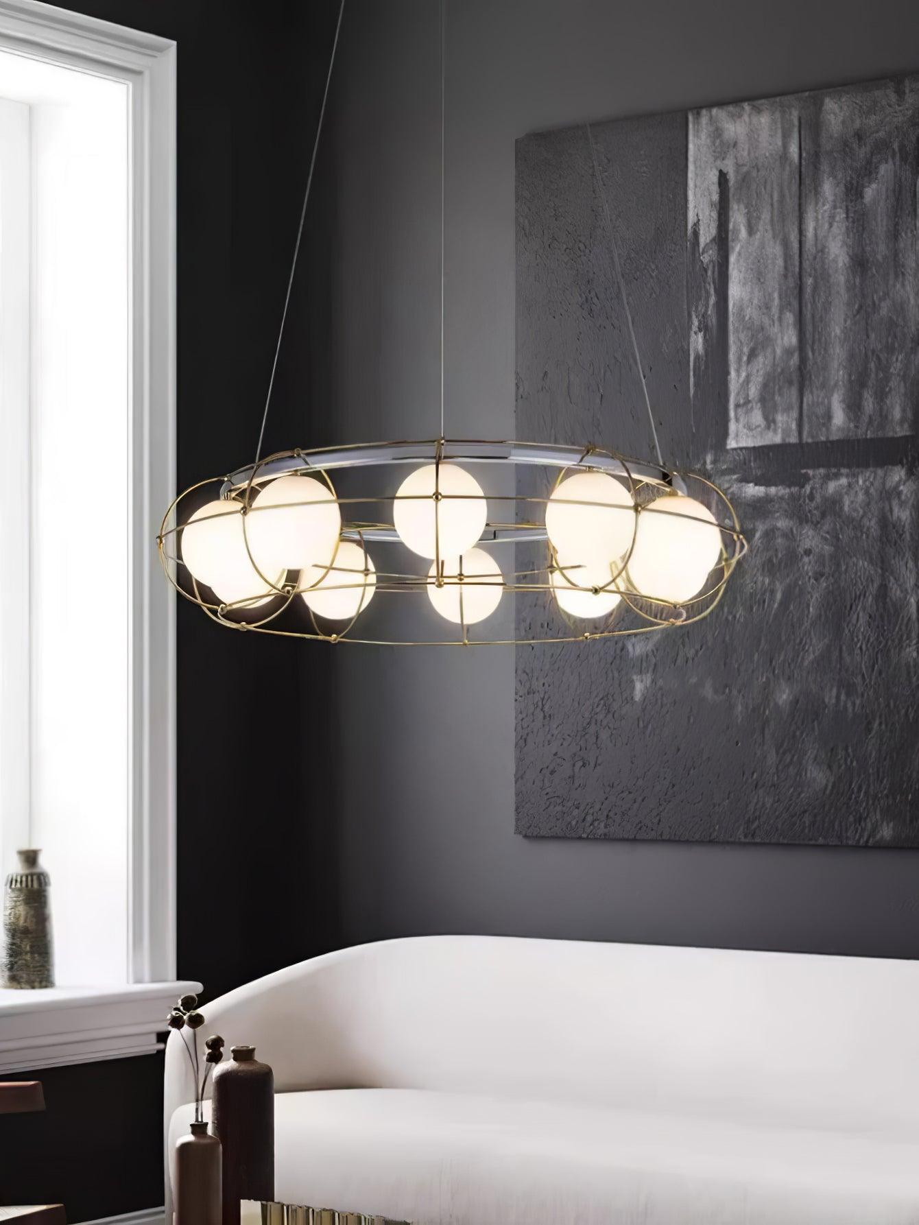 Modern Round Chandelier with White Glass Shade