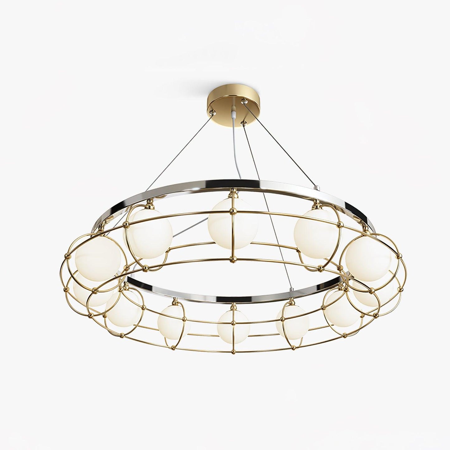 Modern Round Chandelier with White Glass Shade